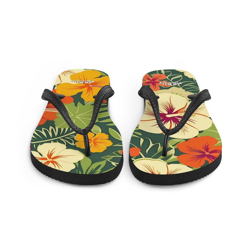 Emerald Blossoms - Vintage Tropical Hawaiian Flower Flip Flops Exotic Comfortable Footwear Thong Sandals Summer Woman Men Beach Print Rubber Slip On Shoes