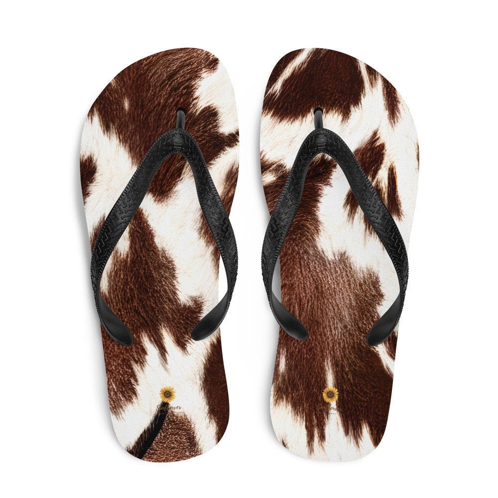 Emerald Blossoms - Cowhide Print Flip-Flops
