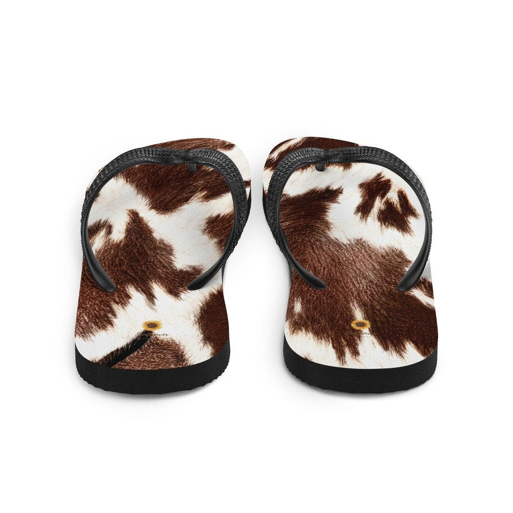 Emerald Blossoms - Cowhide Print Flip-Flops