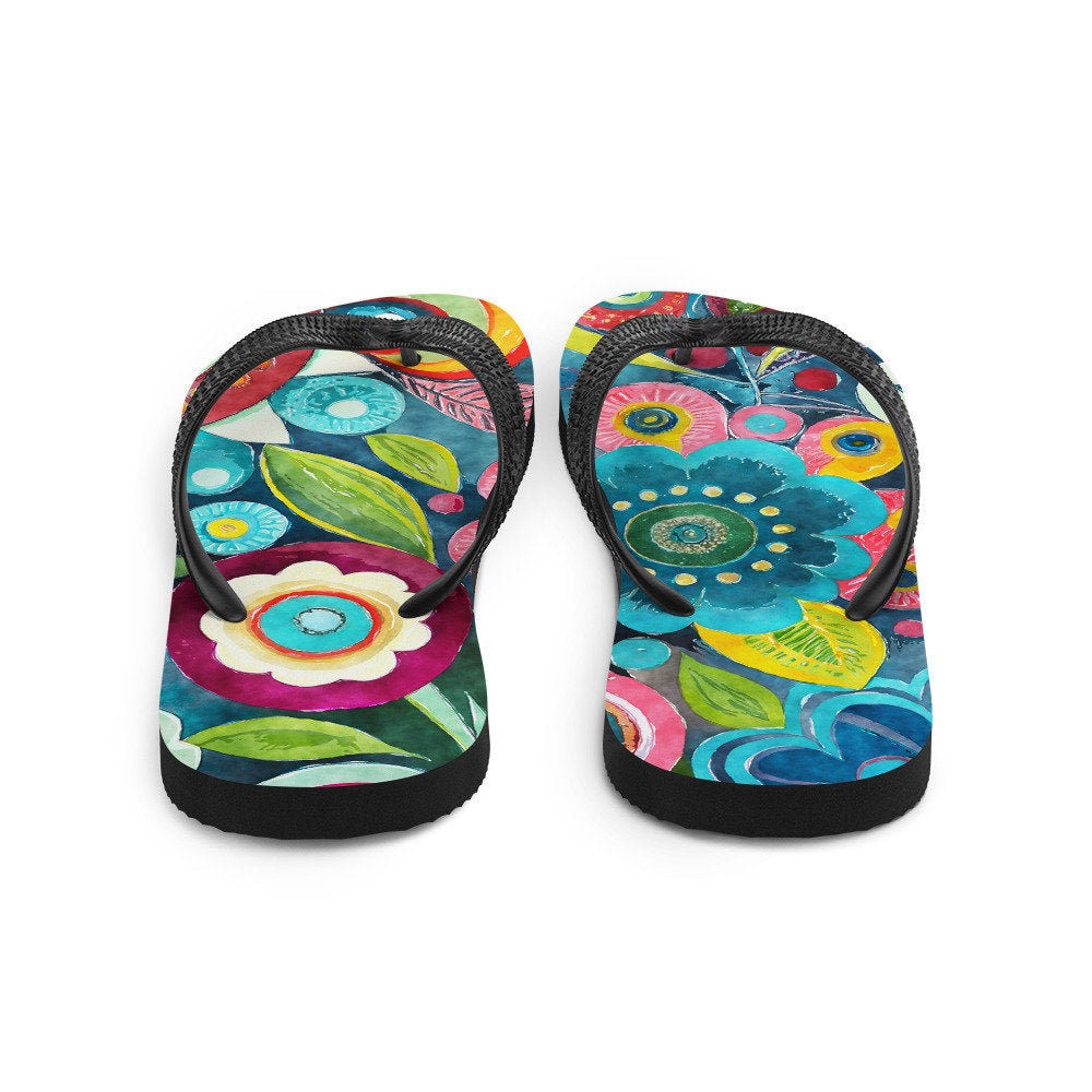 Emerald Blossoms - Boho Flower Print Flip-Flops