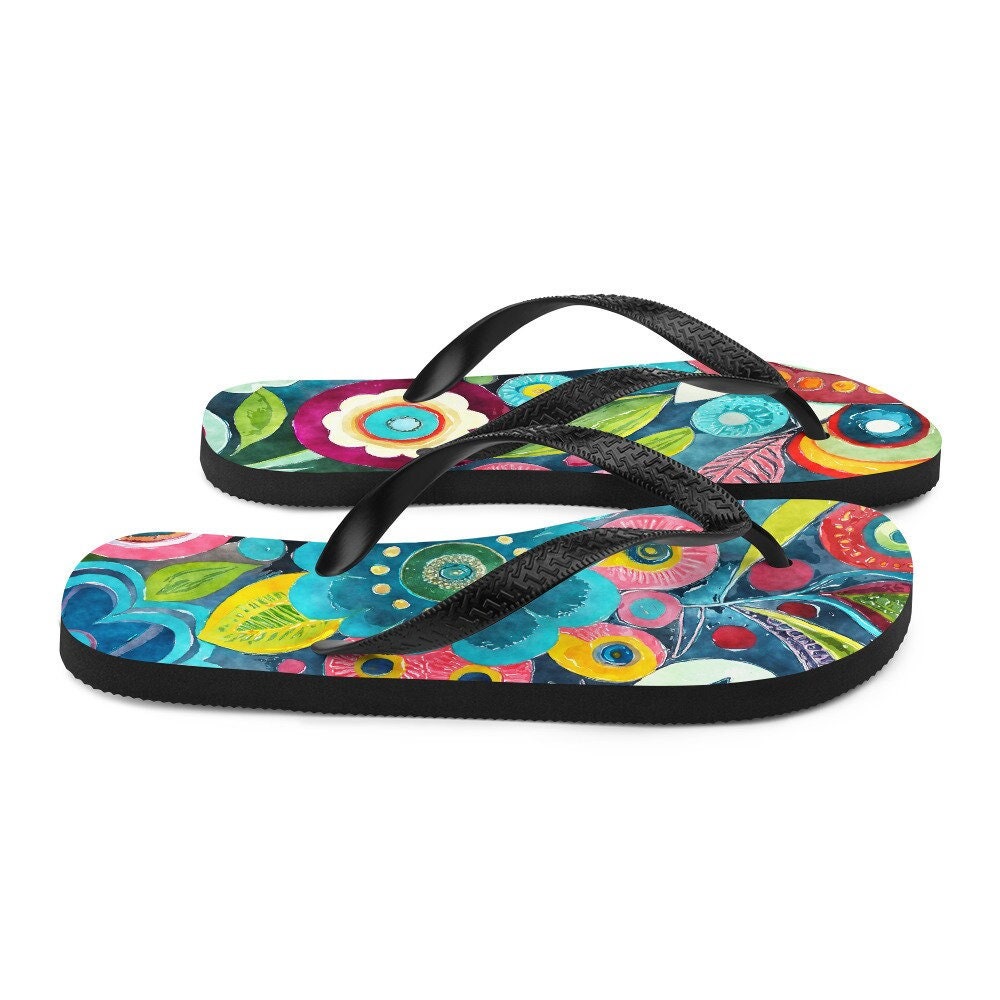 Emerald Blossoms - Boho Flower Print Flip-Flops