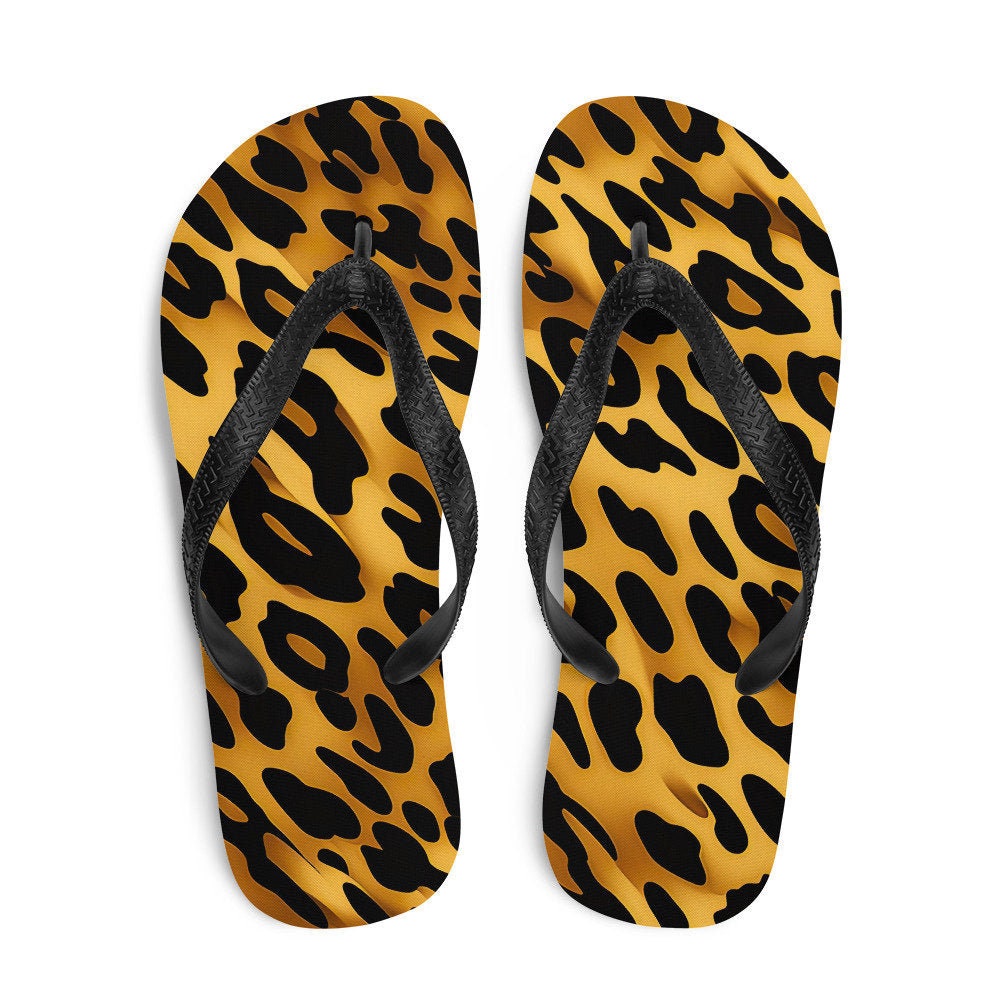 Emerald Blossoms - Leopard Print Flip-Flops