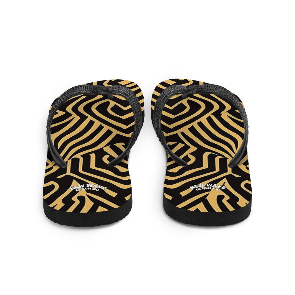 Emerald Blossoms - Art Deco Animal Print Brown Black Flip Flops Footwear Thong Sandals Summer Woman Men Beach Print Rubber Slip On Shoes