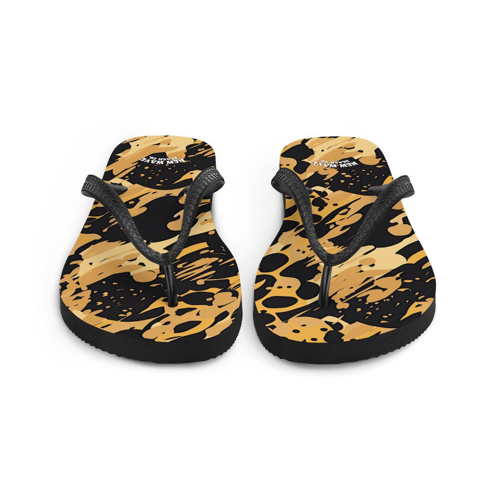 Emerald Blossoms - Splatter Paint Animal Print Brown Black Flip Flops