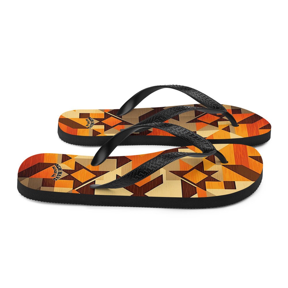 Emerald Blossoms - Retro Kilim Yellow Brown Orange Flip Flops Colorful