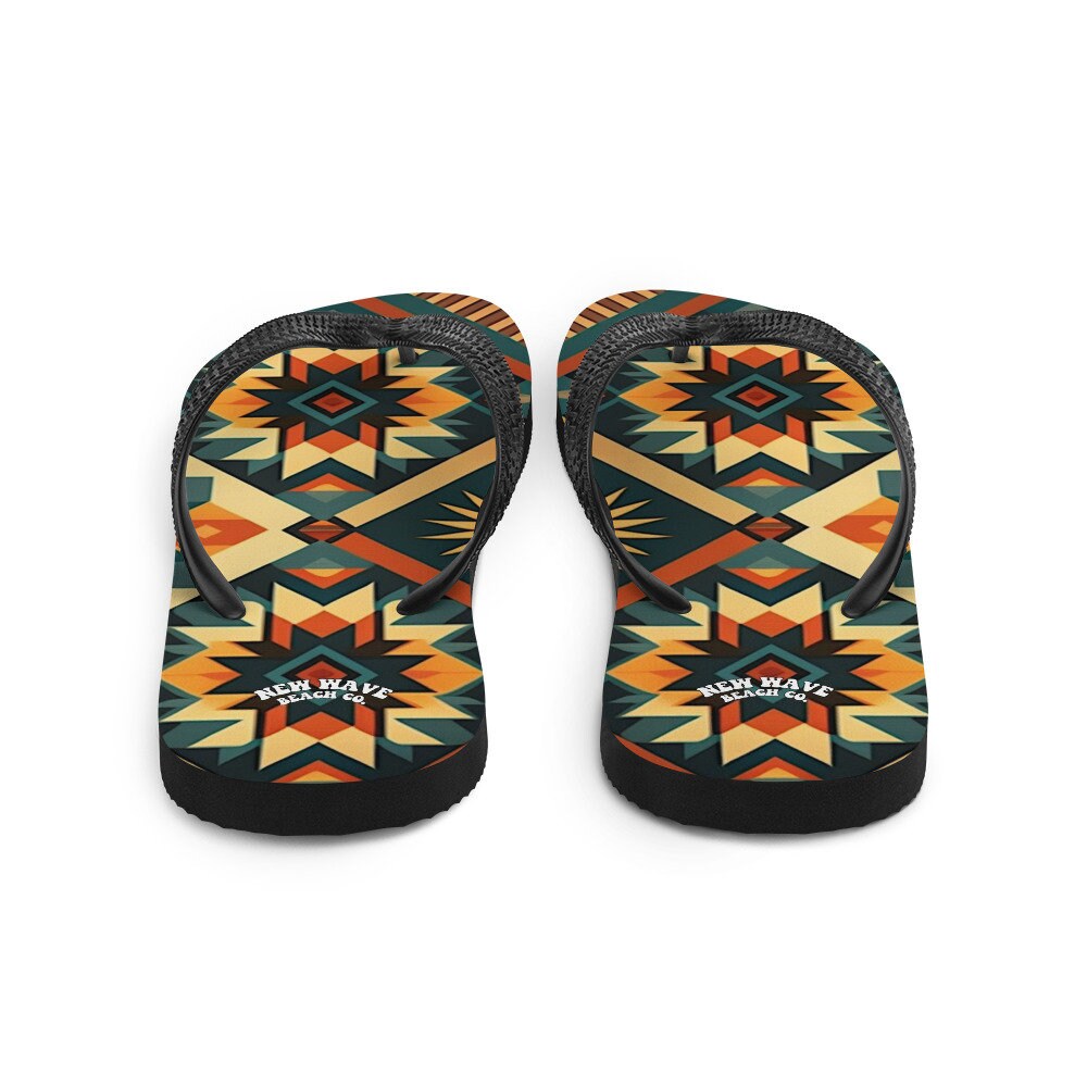 Emerald Blossoms - Retro Kilim Yellow Green Orange Flip Flops Colorful