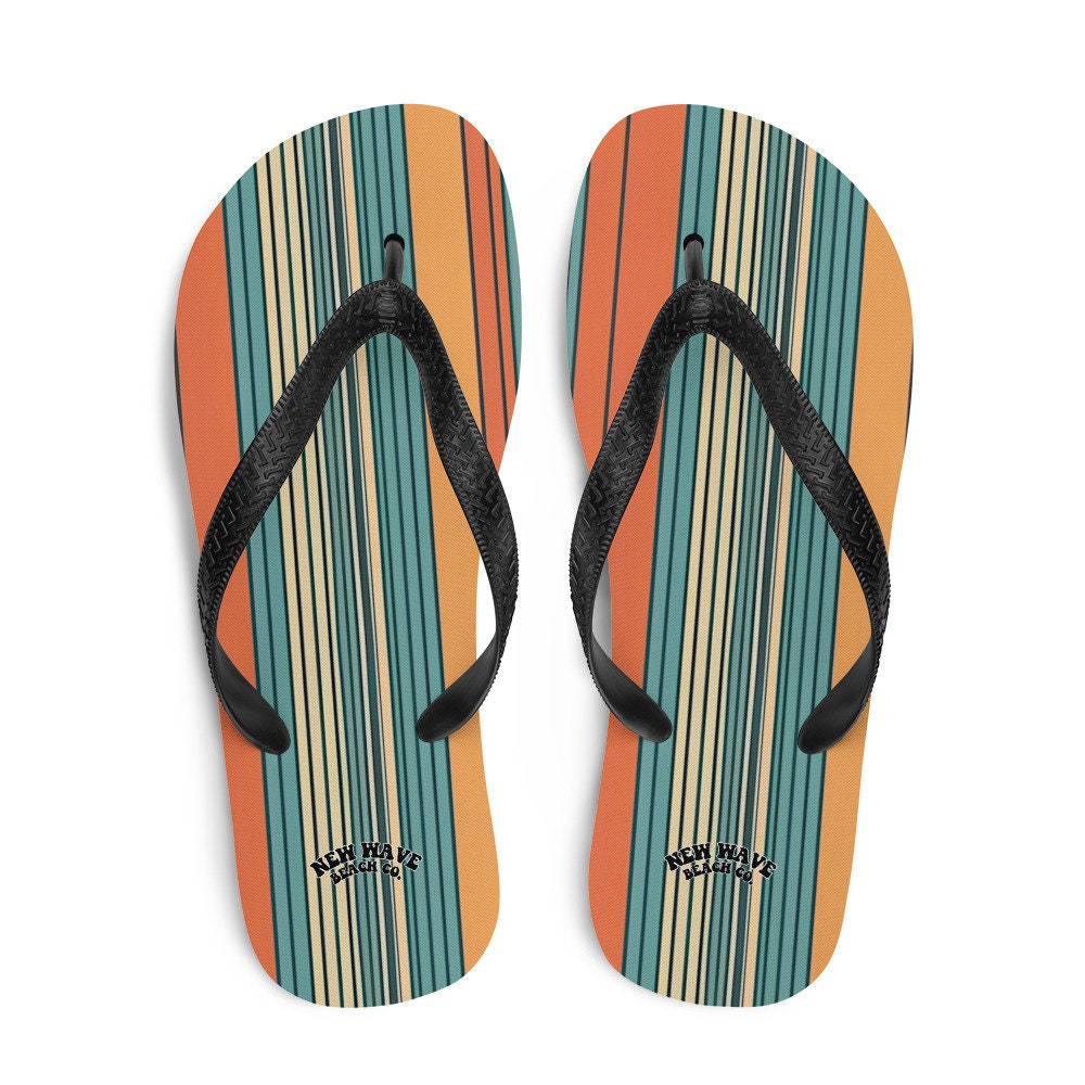Emerald Blossoms - Mikey P’s Orange Blue Retro Striped Flip Flops Colorful