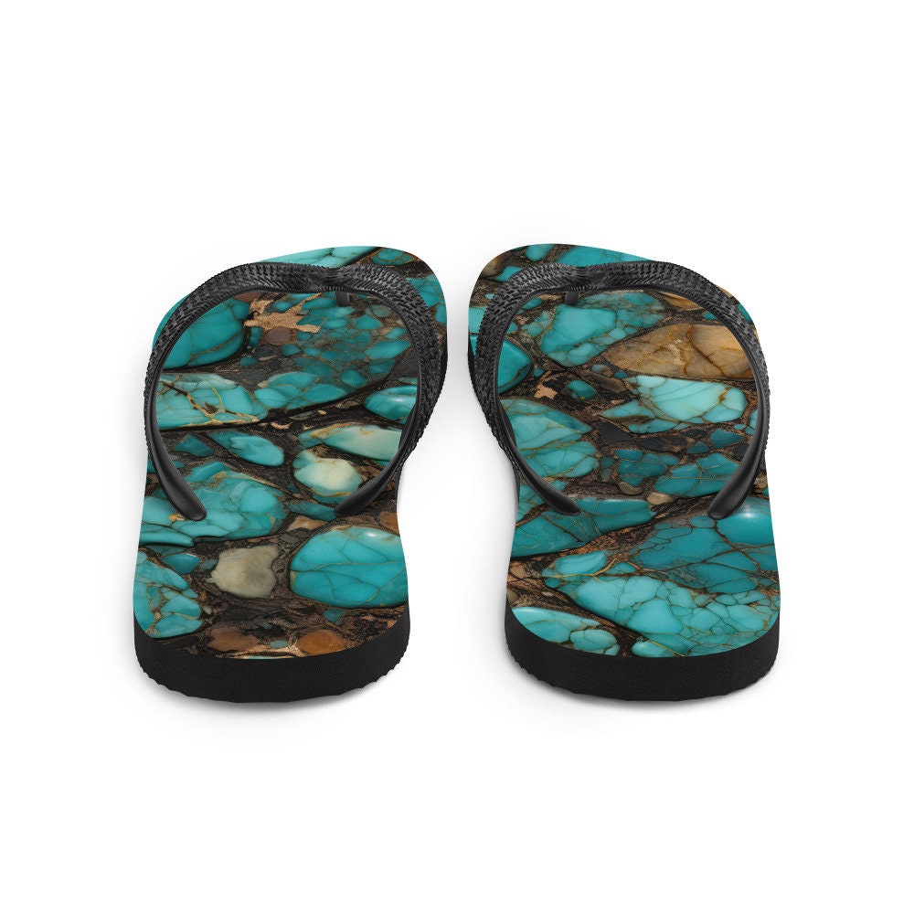 Emerald Blossoms - Turquoise Stoned Flip-Flops