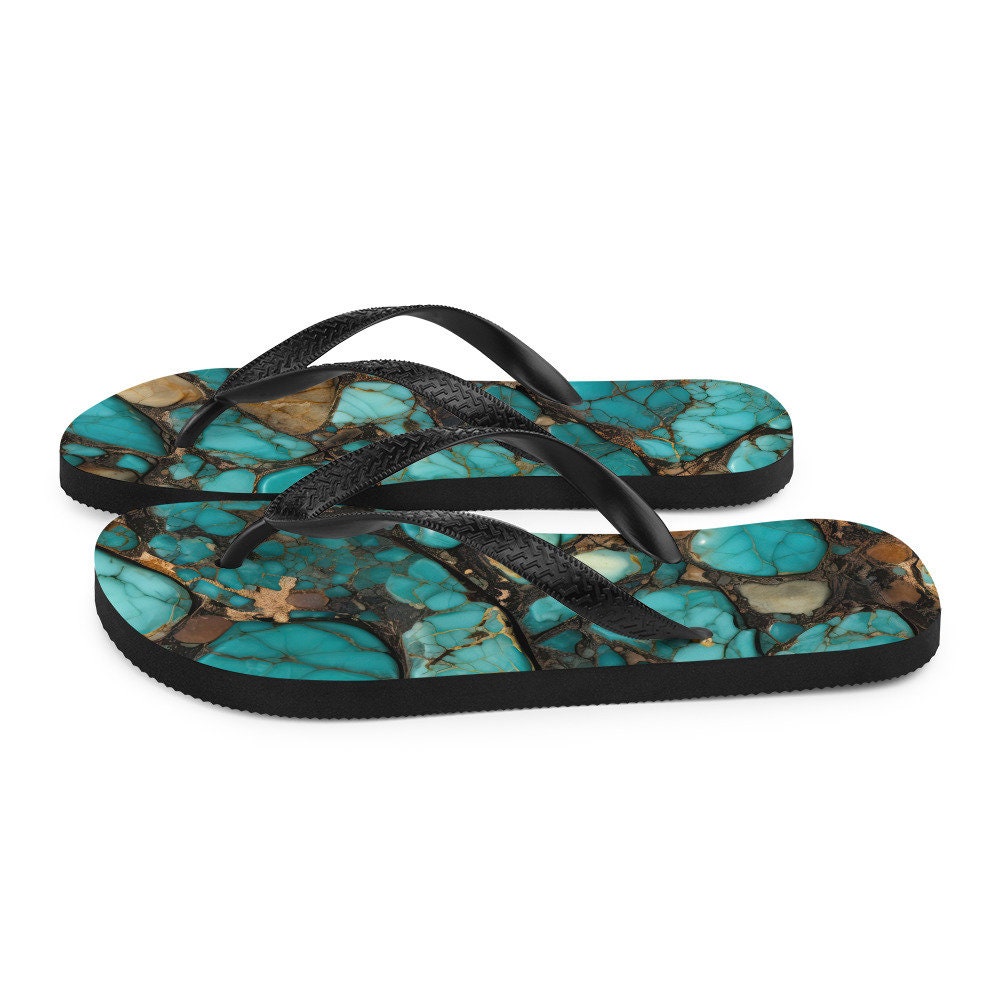 Emerald Blossoms - Turquoise Stoned Flip-Flops