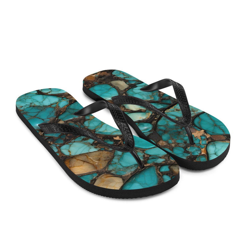 Emerald Blossoms - Turquoise Stoned Flip-Flops