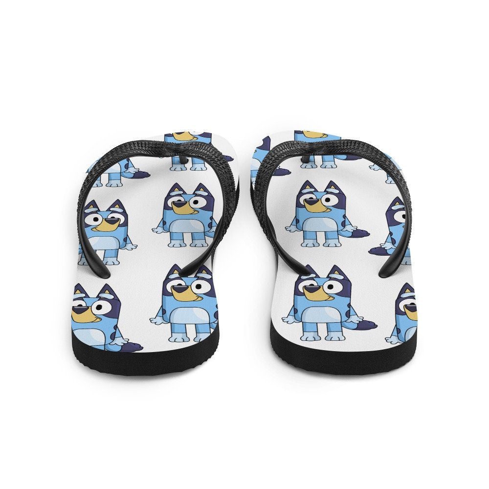 Emerald Blossoms - Blue Dog Cartoon Flip-Flops