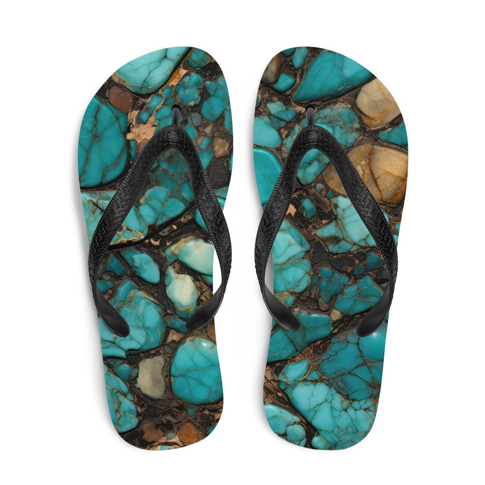 Emerald Blossoms - Turquoise Stoned Flip-Flops