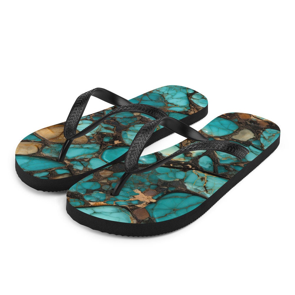 Emerald Blossoms - Turquoise Stoned Flip-Flops