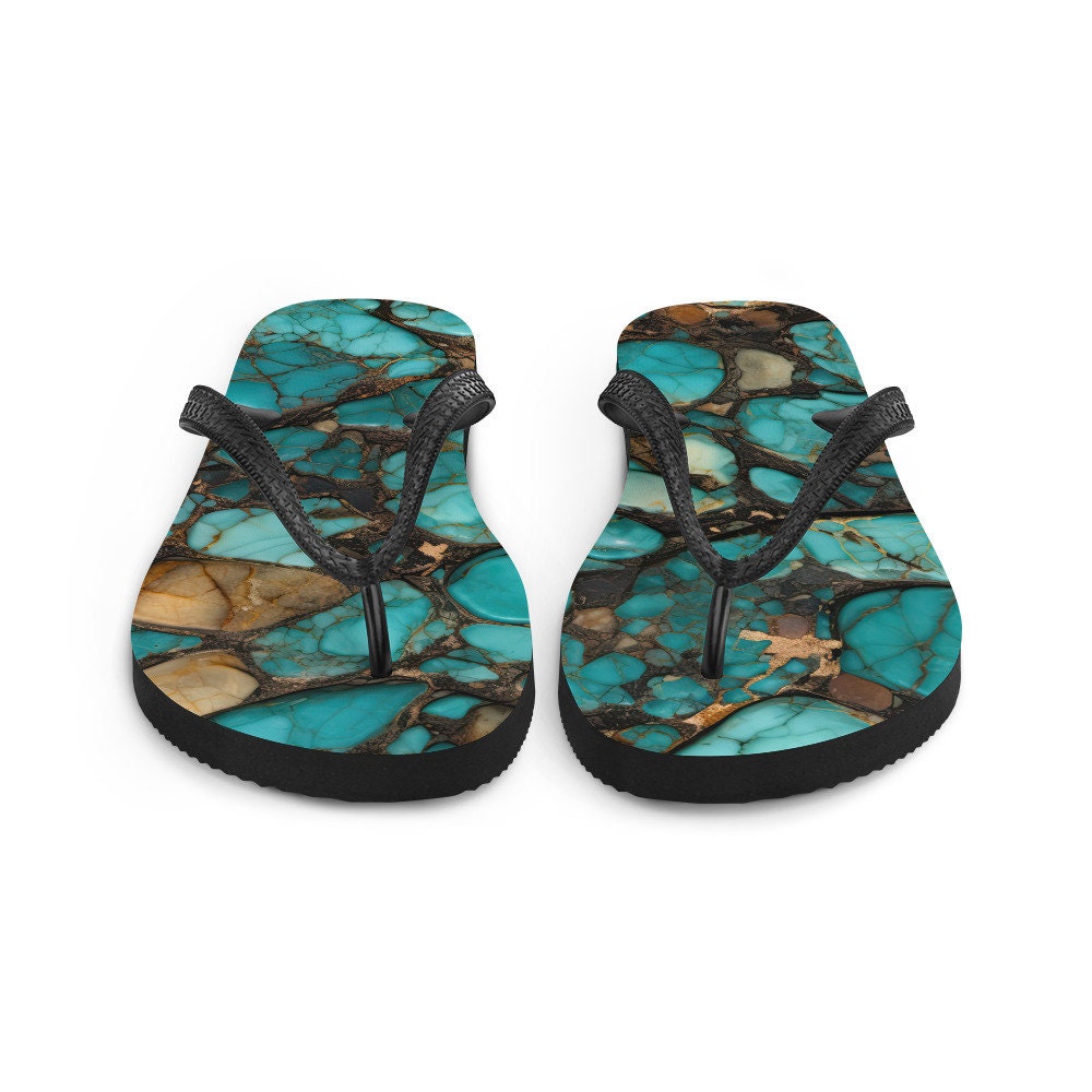 Emerald Blossoms - Turquoise Stoned Flip-Flops