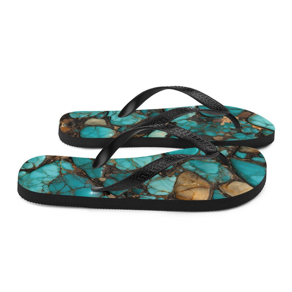 Emerald Blossoms - Turquoise Stoned Flip-Flops