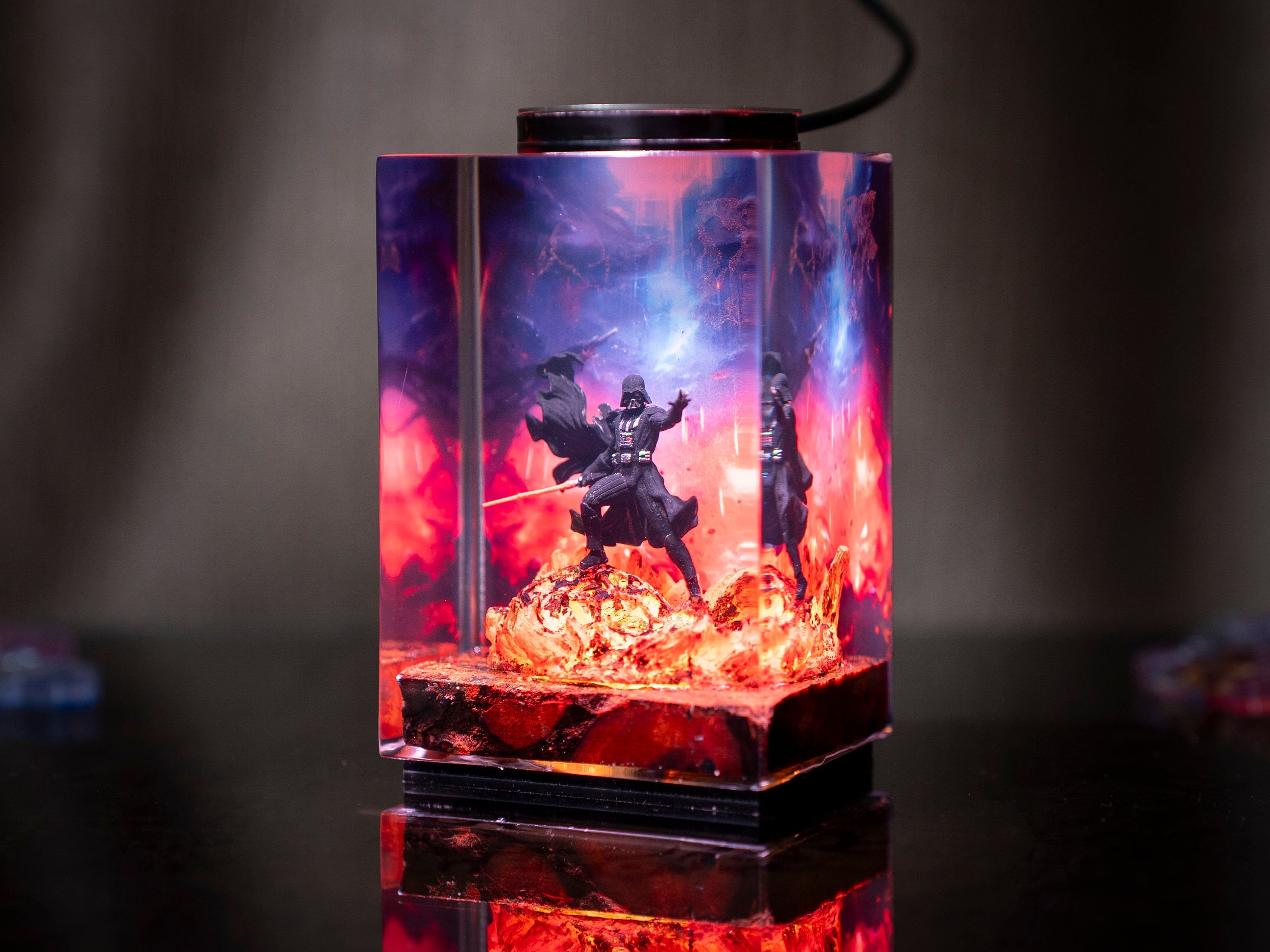 Darth vader diorama resin lamp, star war wall art for him, Sword lightsaber for gaming decor room