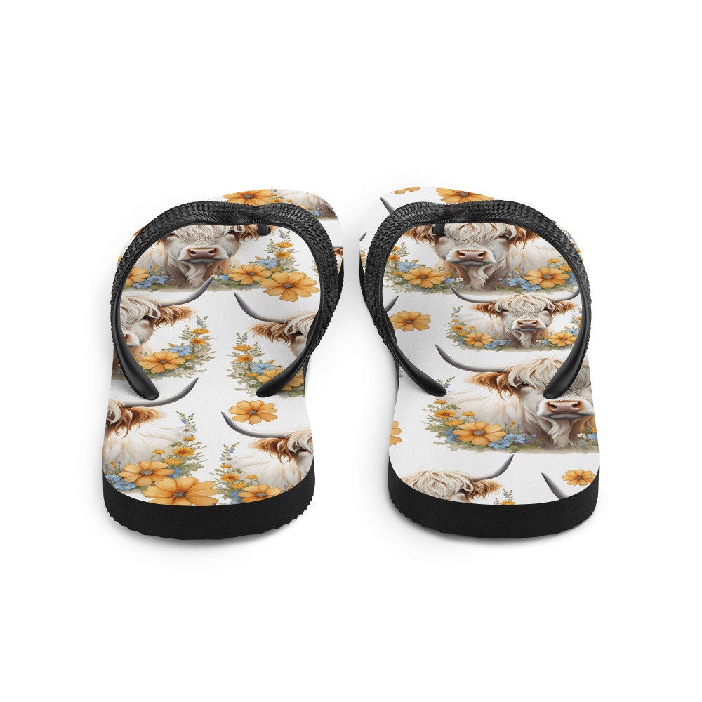 Emerald Blossoms - For the Love of Highland Cows Flip-Flops