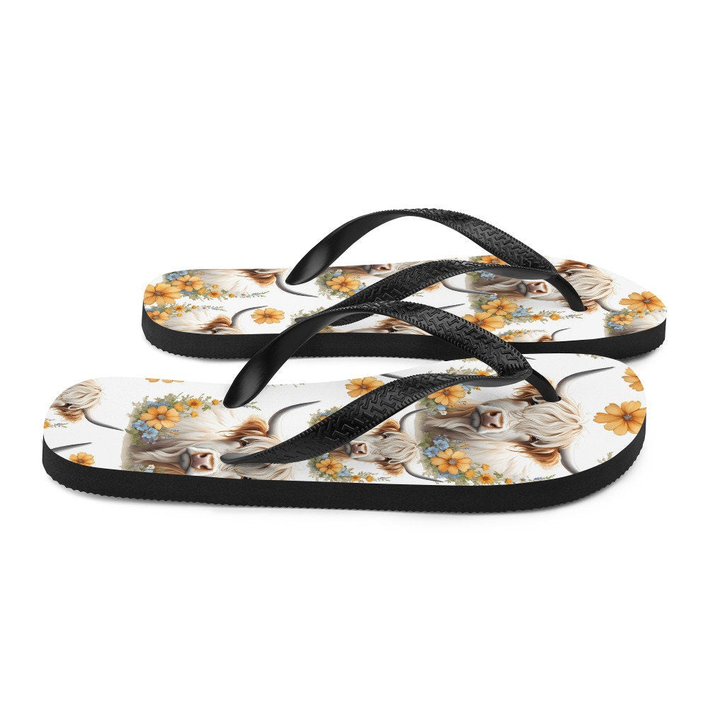 Emerald Blossoms - For the Love of Highland Cows Flip-Flops