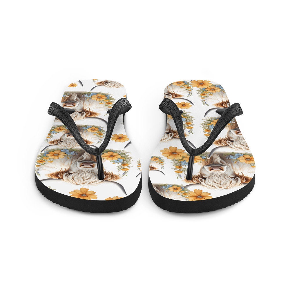 Emerald Blossoms - For the Love of Highland Cows Flip-Flops