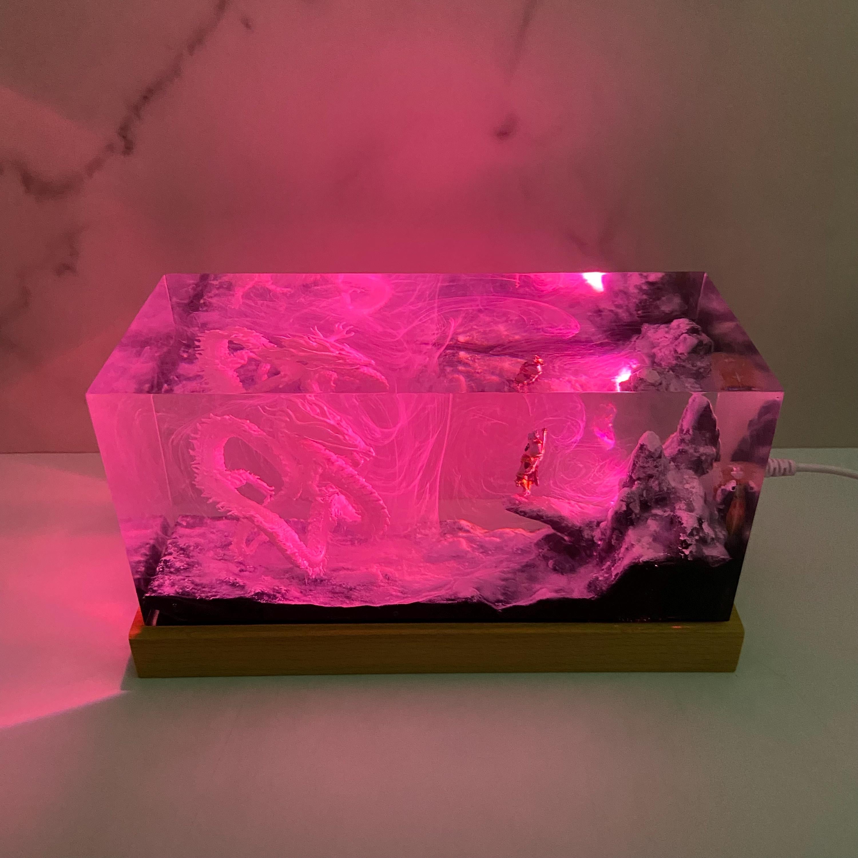 Handmade Dragon Resin Lamp, Game Landscape, Unique Home Decor, Gift For Game Lovers, Personalized Resin Lamp, Christmas Gift
