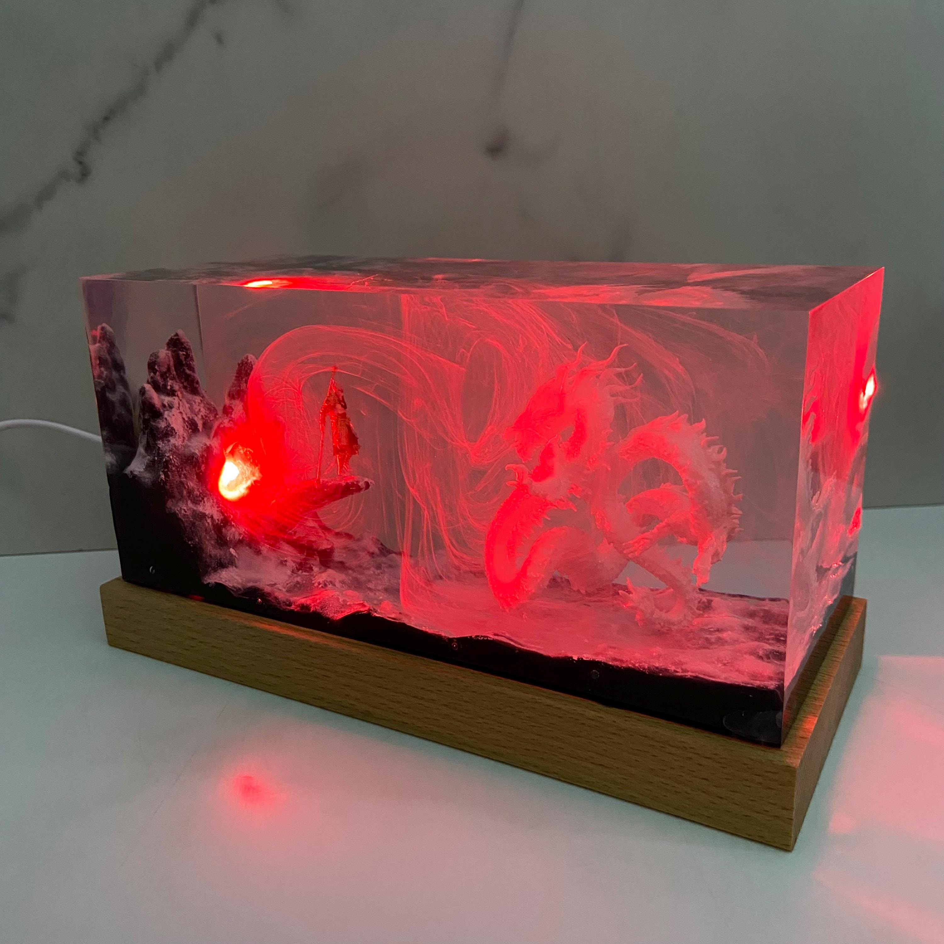 Handmade Dragon Resin Lamp, Game Landscape, Unique Home Decor, Gift For Game Lovers, Personalized Resin Lamp, Christmas Gift