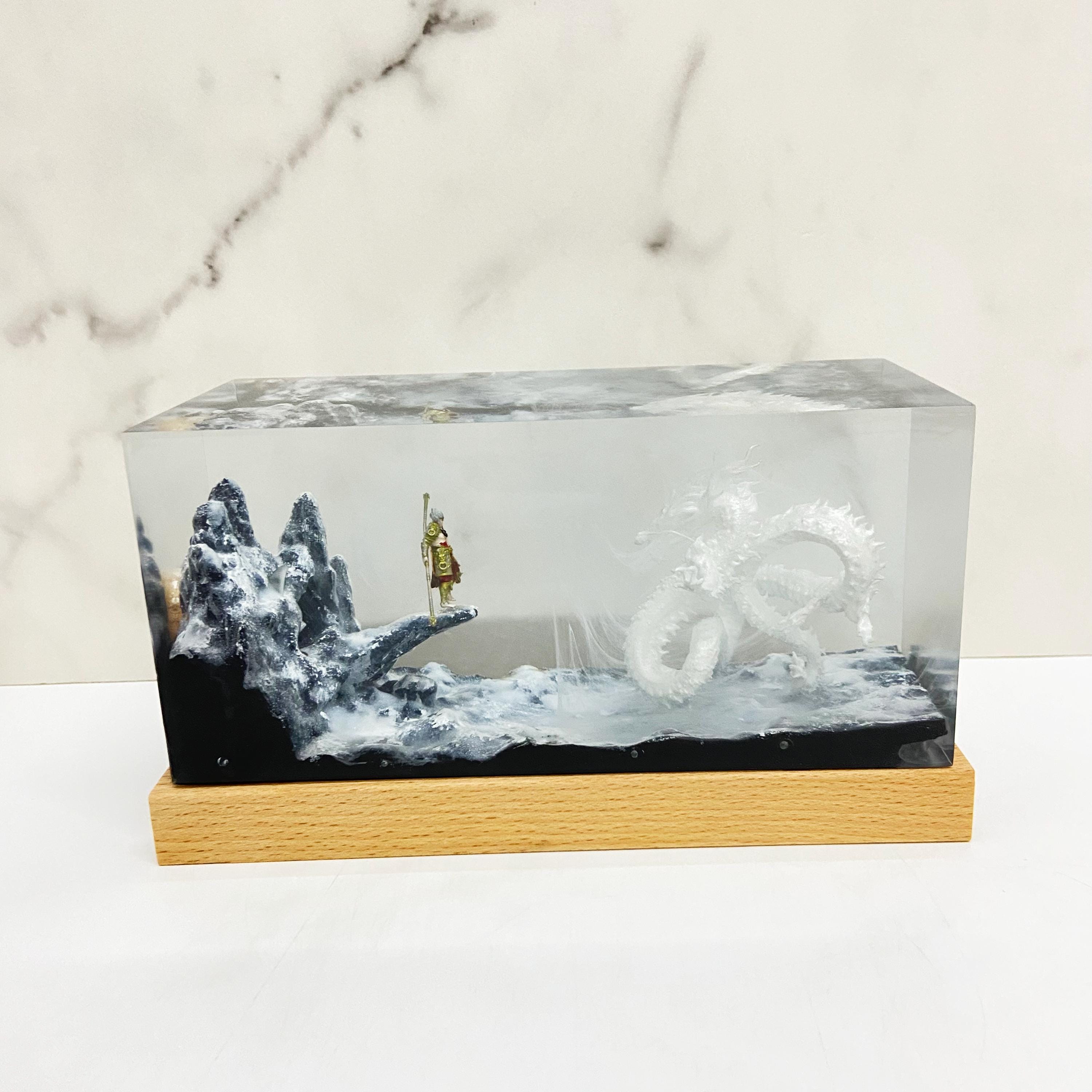 Handmade Dragon Resin Lamp, Game Landscape, Unique Home Decor, Gift For Game Lovers, Personalized Resin Lamp, Christmas Gift