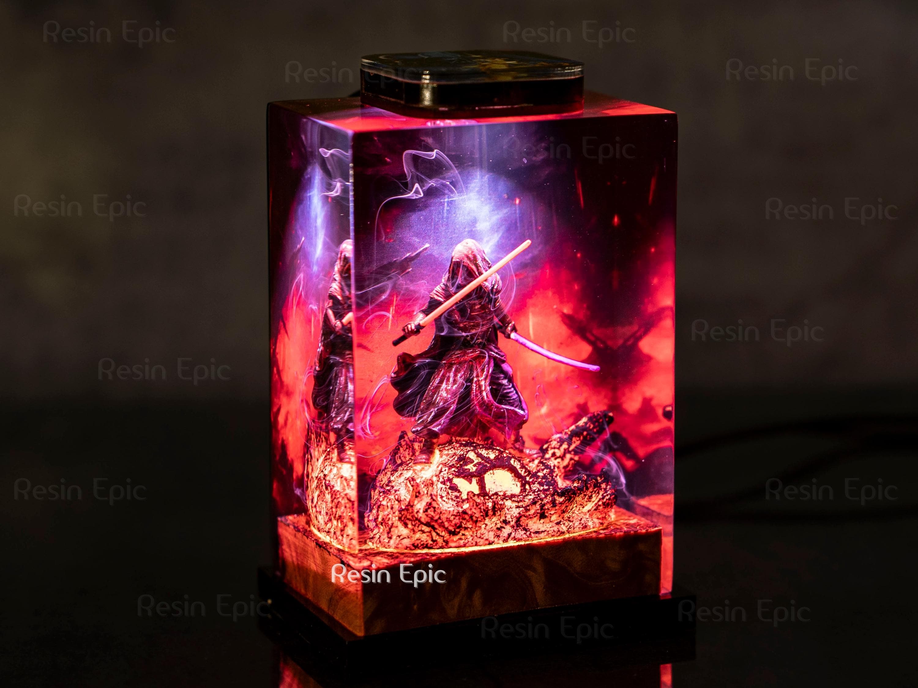 Darth vader diorama resin lamp, star war wall art for him, Sword lightsaber for gaming decor room