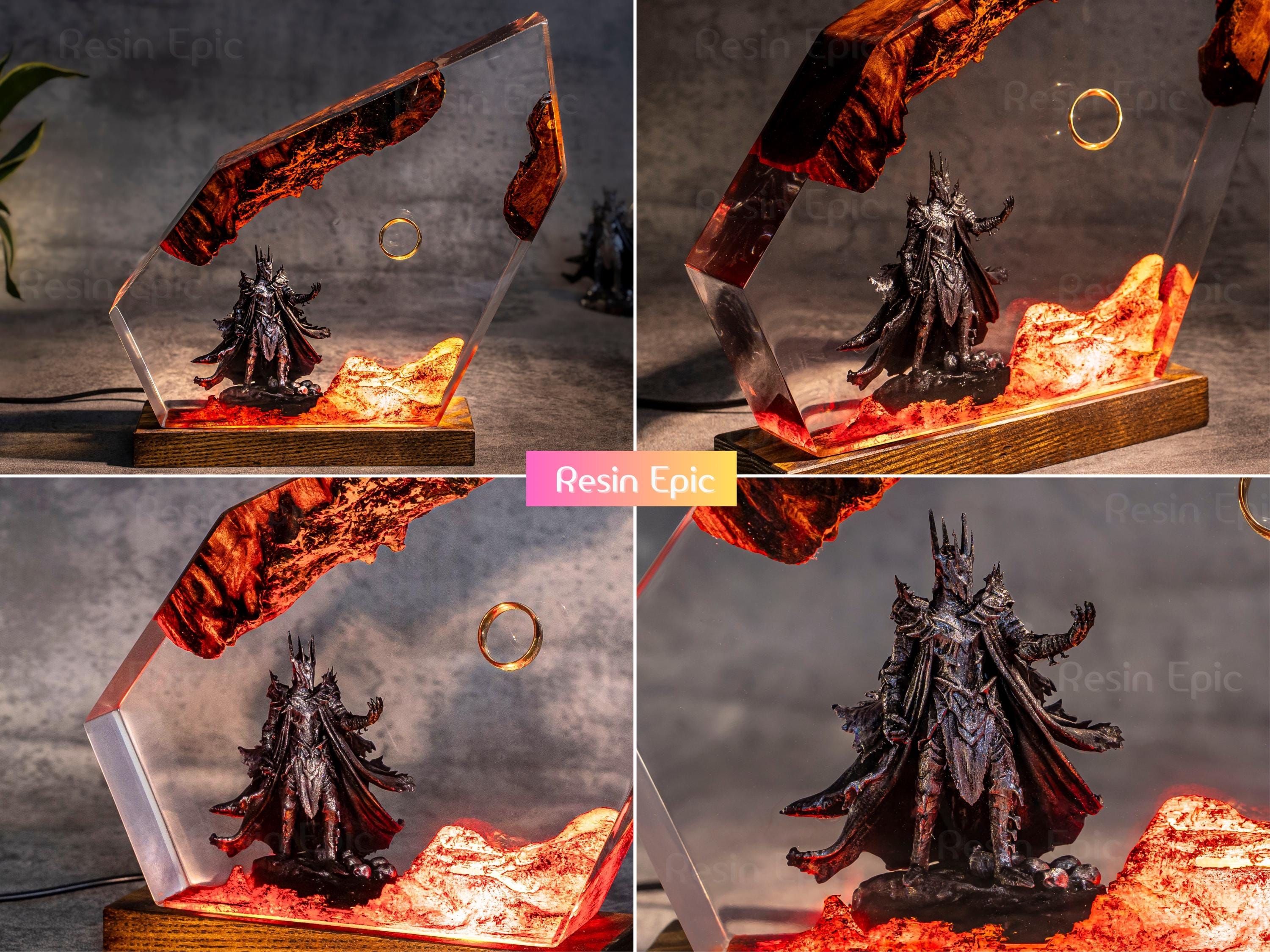 Ring of Flame Resin Night Lamp – custom resin night light, gaming decor, Lord Ring resin night light, gift for mom, sauron lamp for him