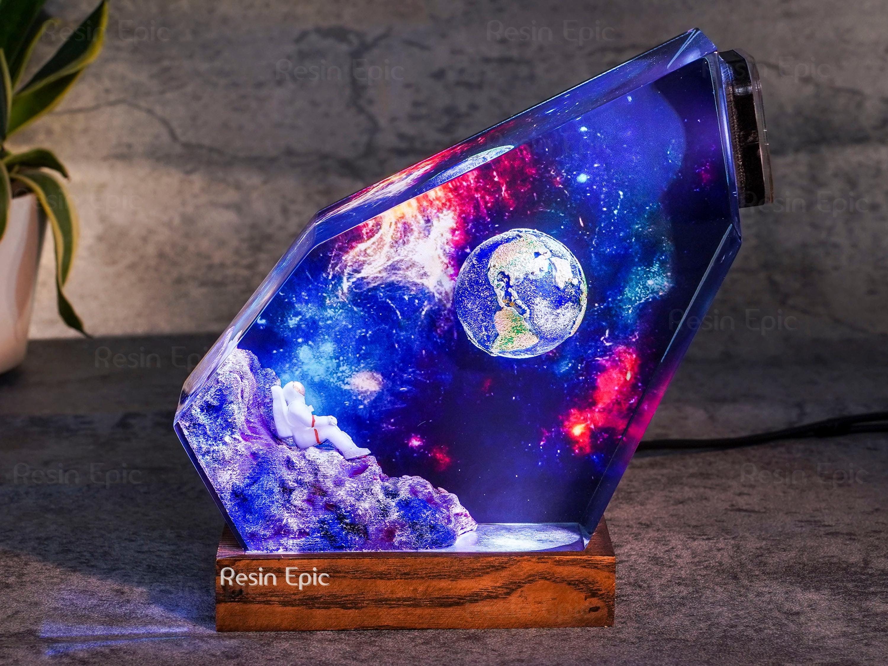 Astronaut Galaxy Epoxy Resin Lamp - Space Night Lights, Astronaut & Earth Night Light | Universe-Inspired LED Lamp, gift for him