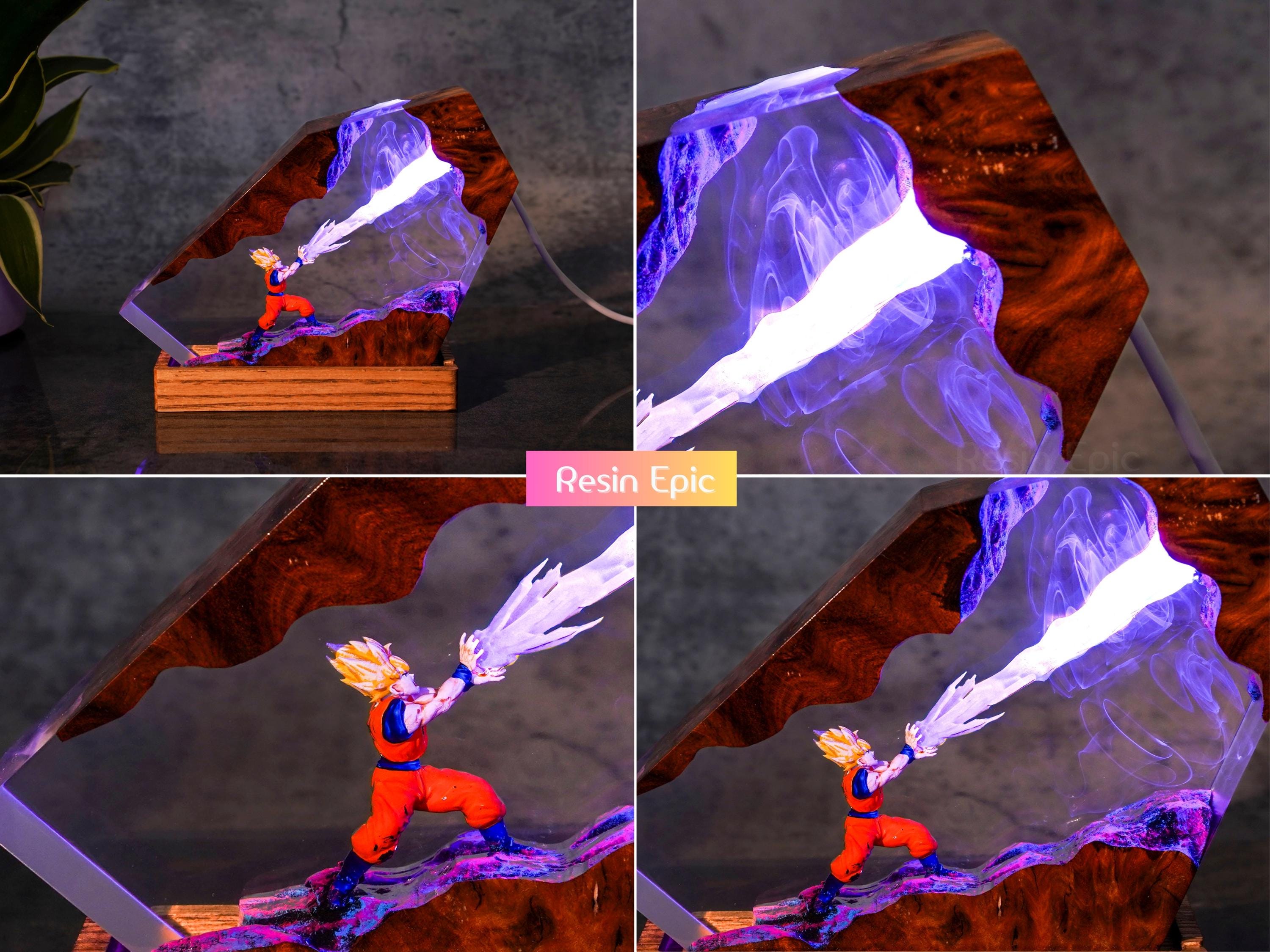 Handcrafted Anime Resin Night Light - Japanese anime Epoxy Lamp, Dragon ball Majin Son, goku and vegeta