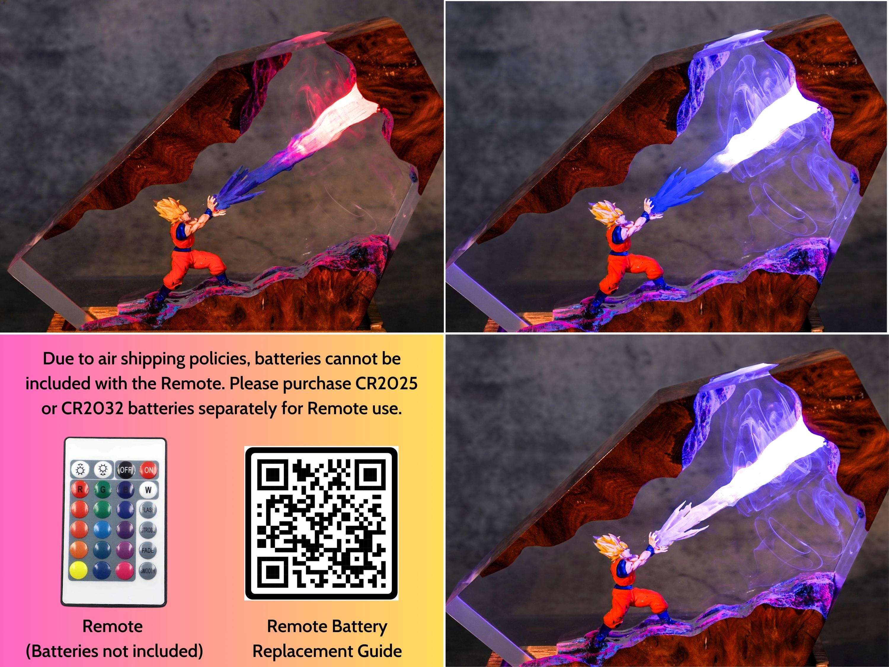 Handcrafted Anime Resin Night Light - Japanese anime Epoxy Lamp, Dragon ball Majin Son, goku and vegeta