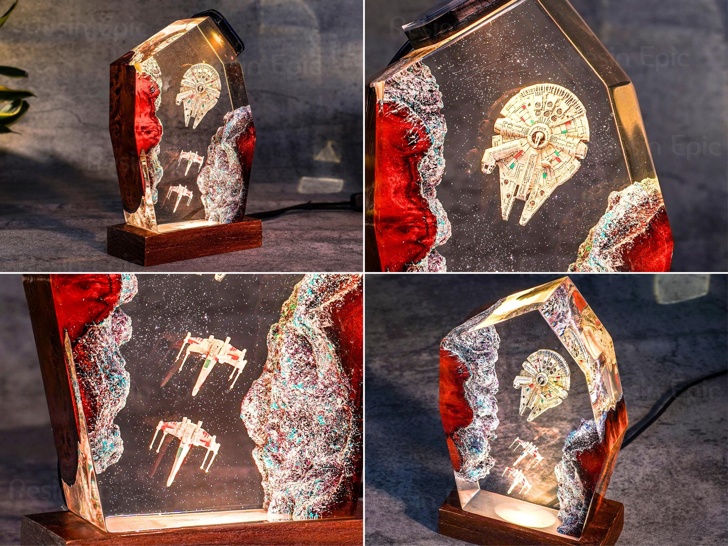 Millennium Falcon resin night light - Handmade Space Resin Lamp, Futuristic Starship Décor, Halloween gift, star war gift for him