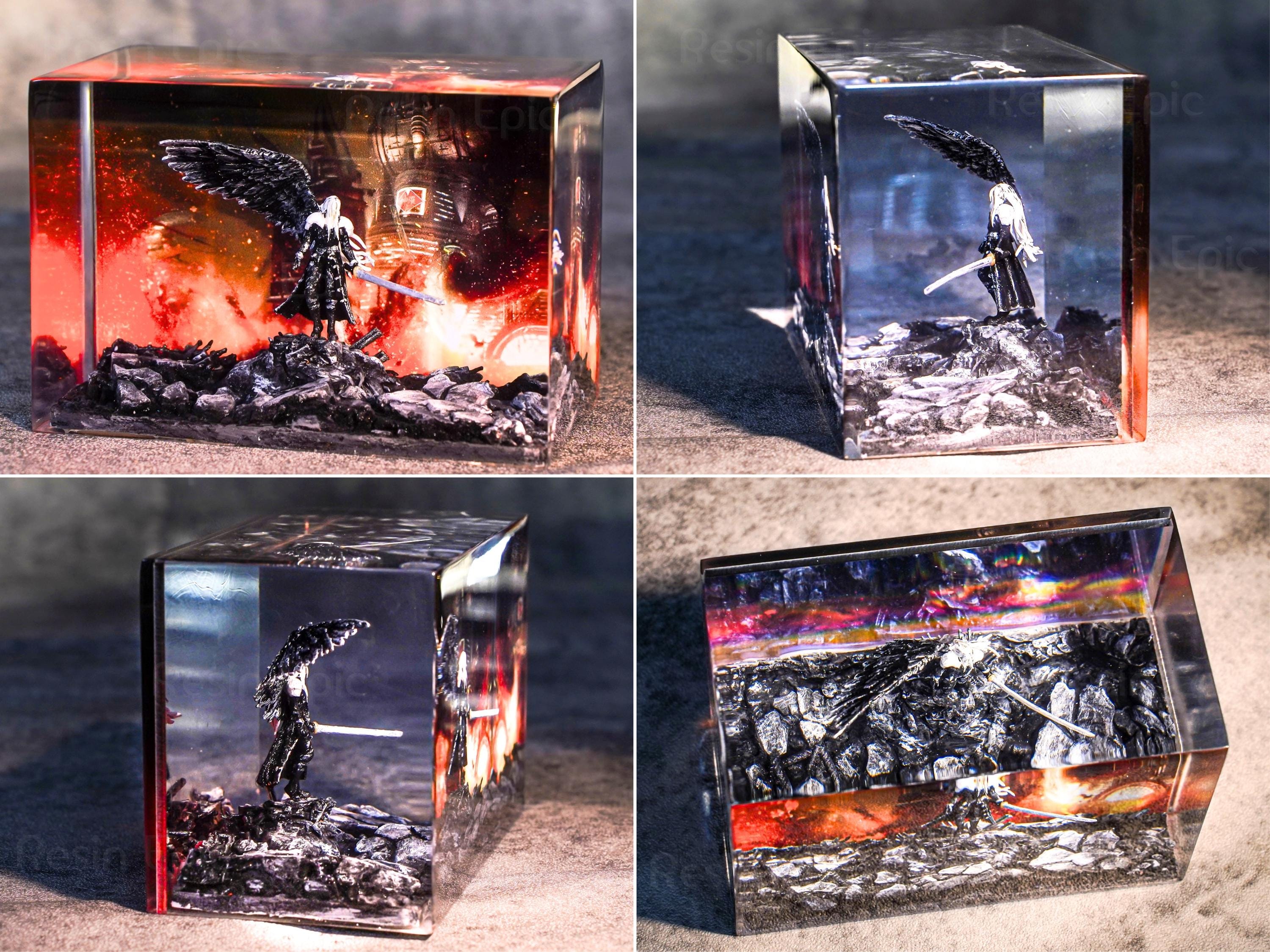 Custom Sephiroth and Cloud Resin Night Light, Epoxy Wood Night Lamp, FF7 Collector Gift