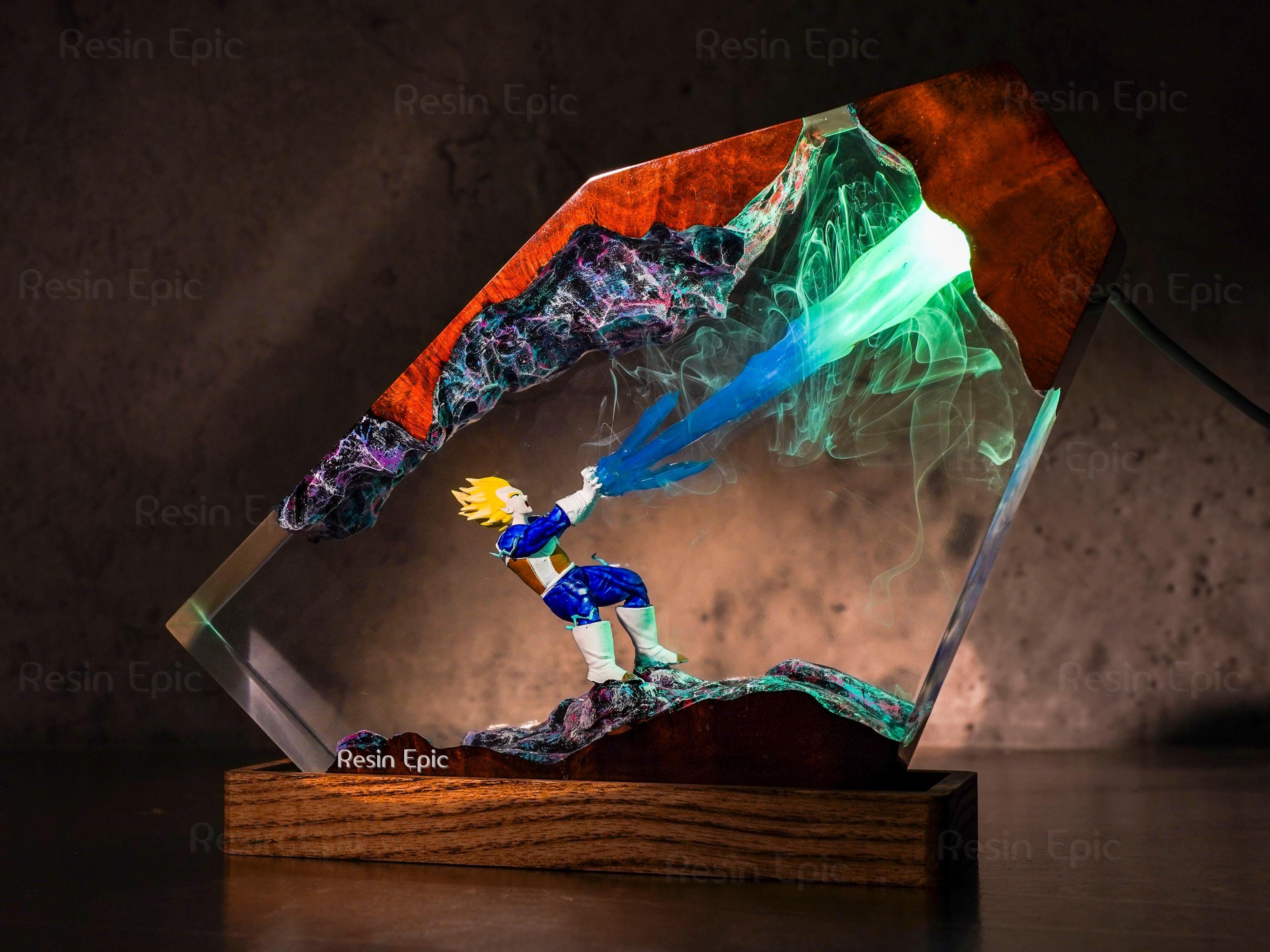 Handcrafted Anime Resin Night Light - Japanese anime Epoxy Lamp, Dragon ball Majin Son, goku and vegeta