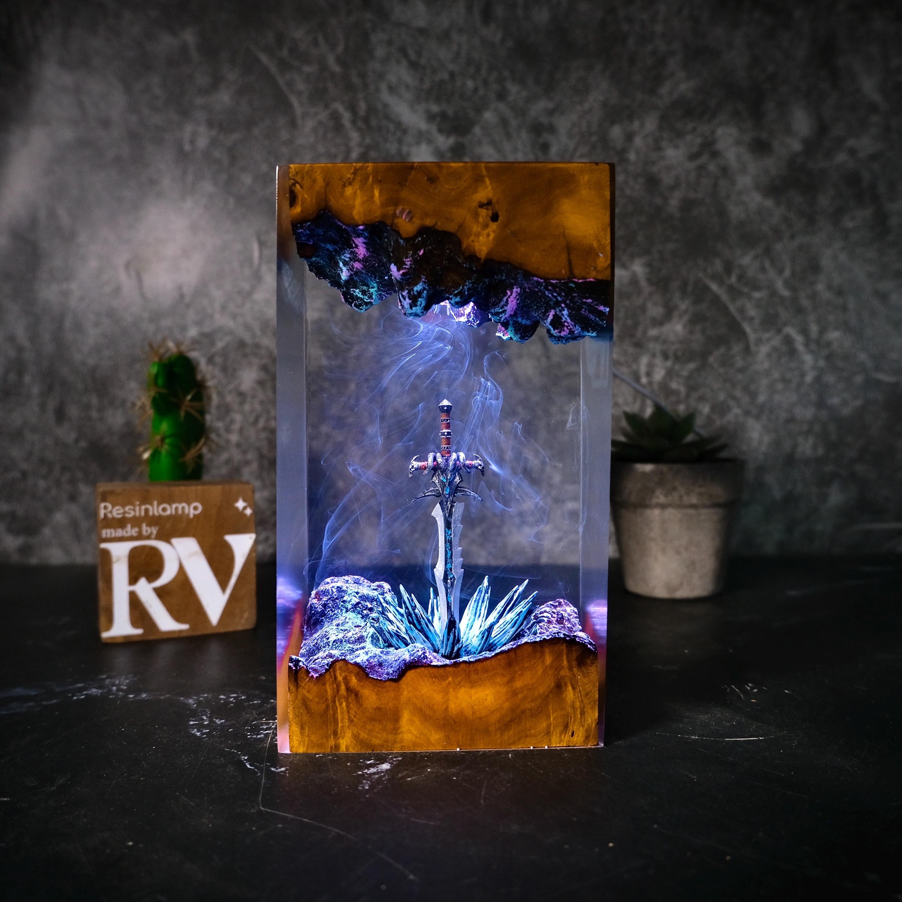 Handmade Icebound Sword Sword Resin Lamp: Gamer Decor Gift, gift for him, gift for gamer, Handmade Sword figure, Fantasy world, Home Decor.