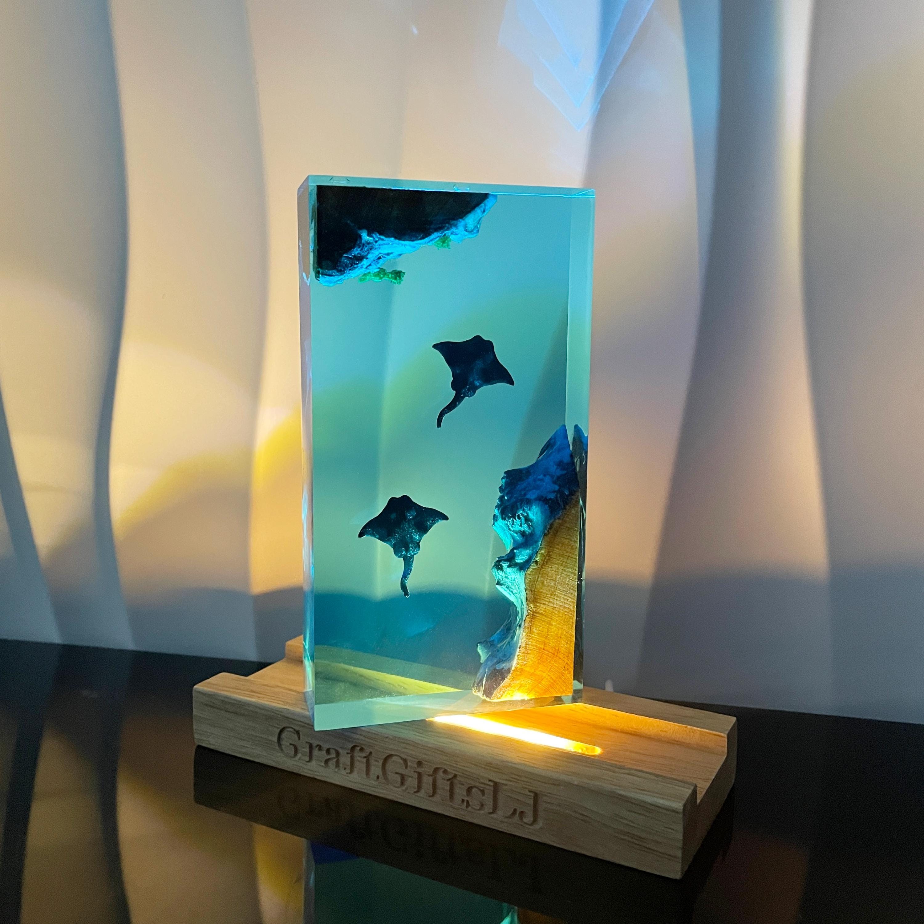 Manta Ray Resin Lamp, Ocean Artwork, Personalized Decor, Halloween Gifts, Christmas Gifts, Best Friend Gifts