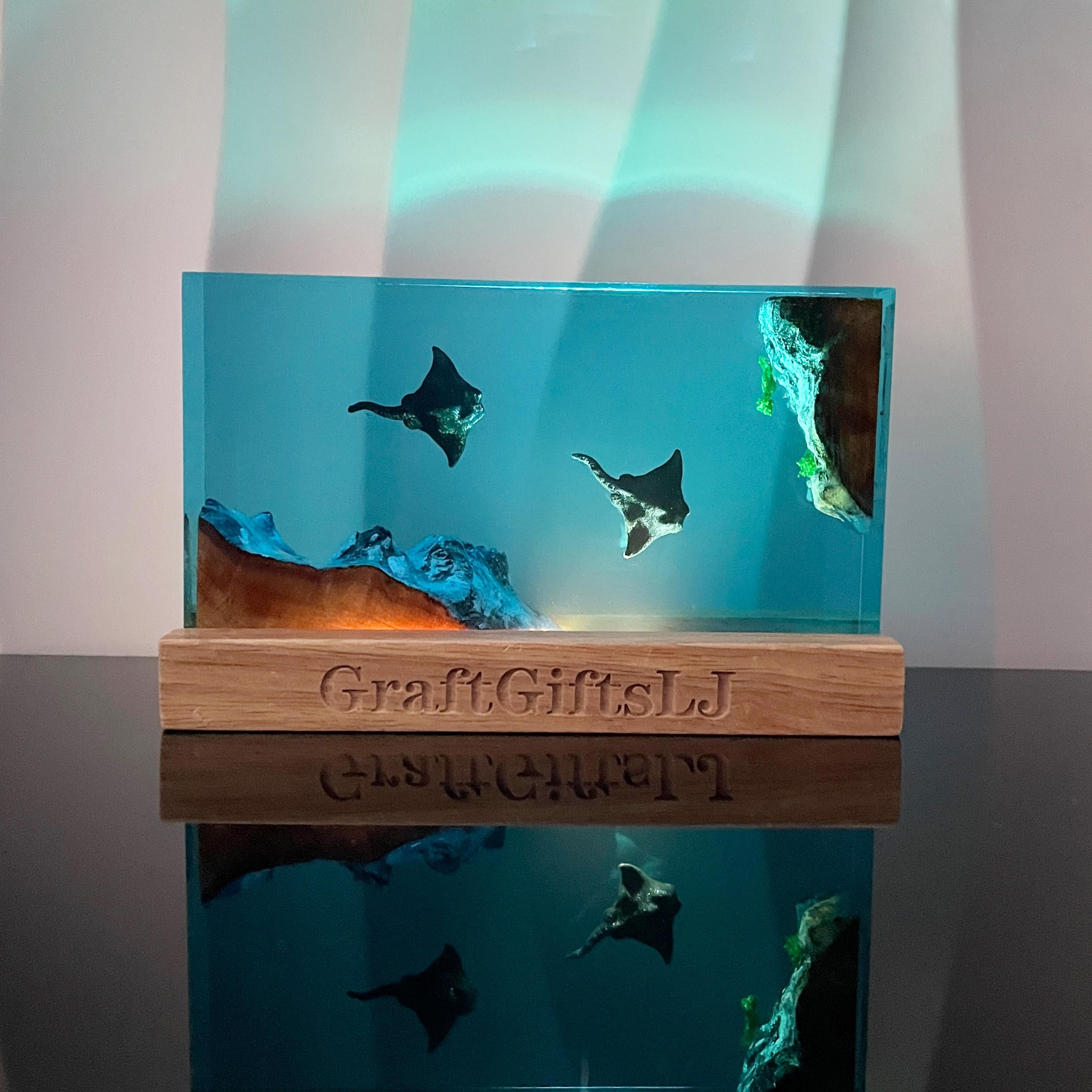 Manta Ray Resin Lamp, Ocean Artwork, Personalized Decor, Halloween Gifts, Christmas Gifts, Best Friend Gifts