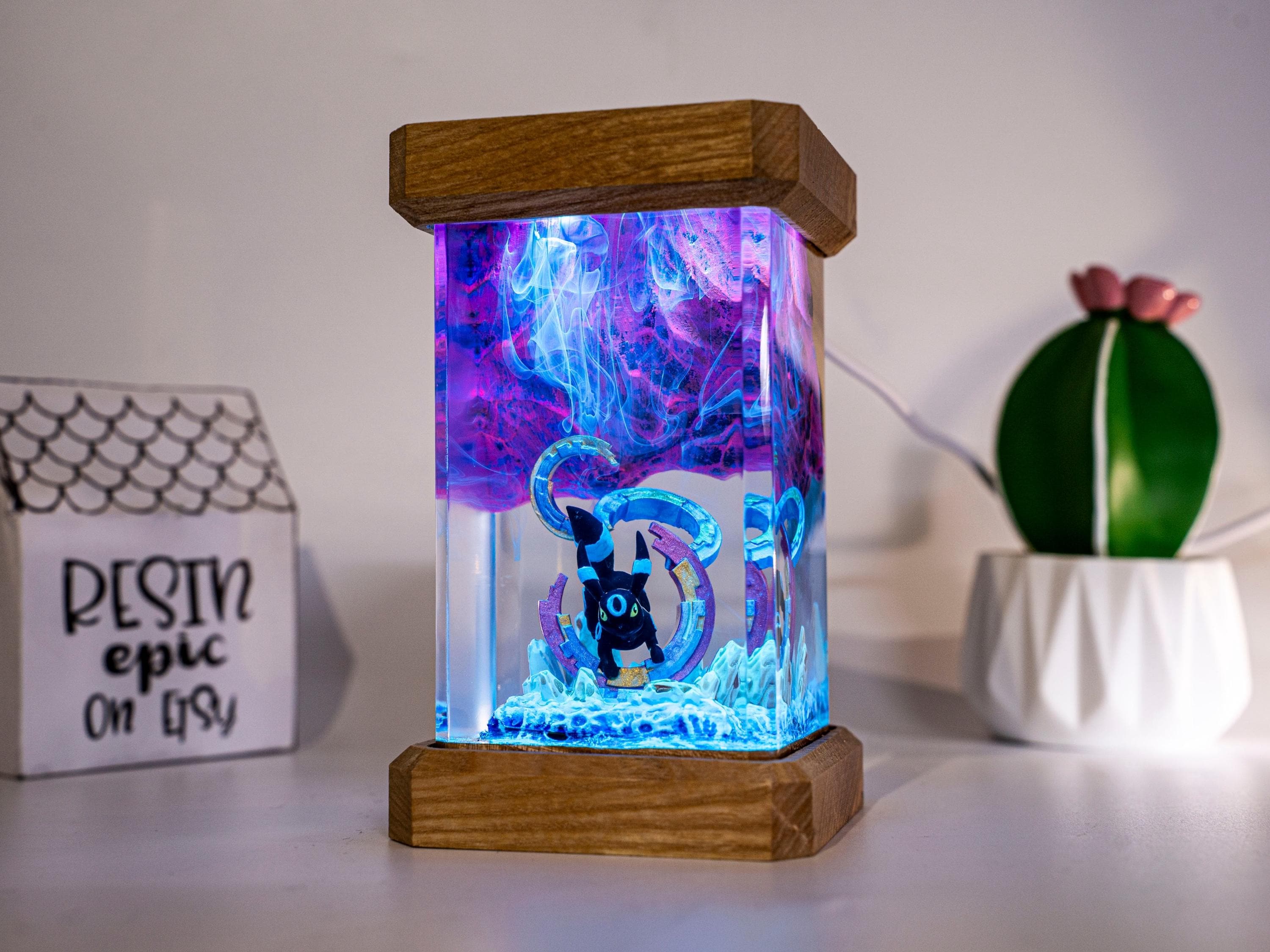 Eevee Evolution Resin Lamp, Unique Epoxy Lamp for Kid, custom night light, pokemon figure, mother's day gift ideas