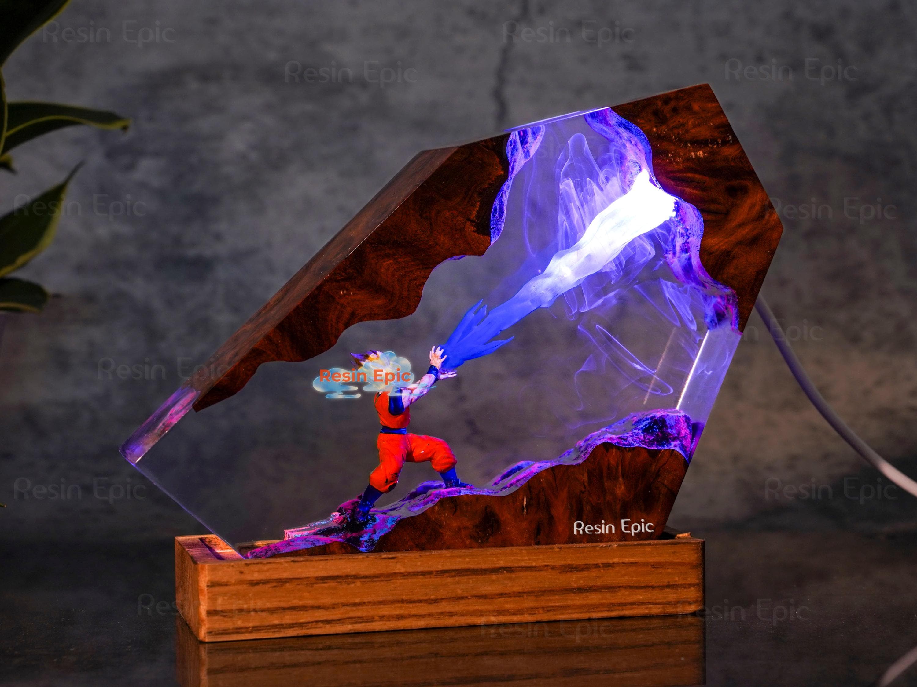Handcrafted Anime Resin Night Light - Japanese anime Epoxy Lamp, Dragon ball Majin Son, goku and vegeta
