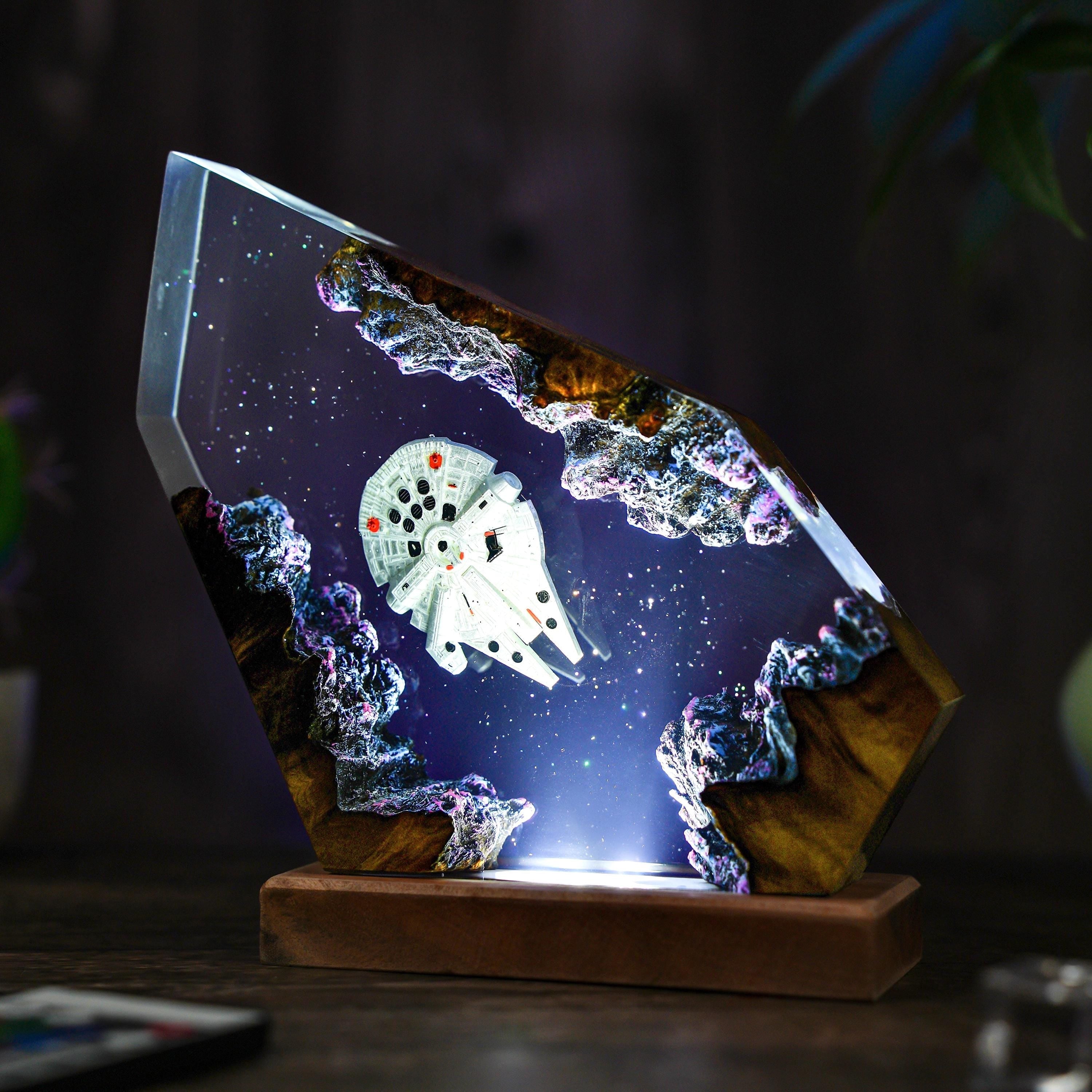 Space Galaxy Resin Lamp: Wood & Epoxy Night Light, Epoxy Night Lamp for Spacecraft, Interstellar resin lamp, Hallowen Gift