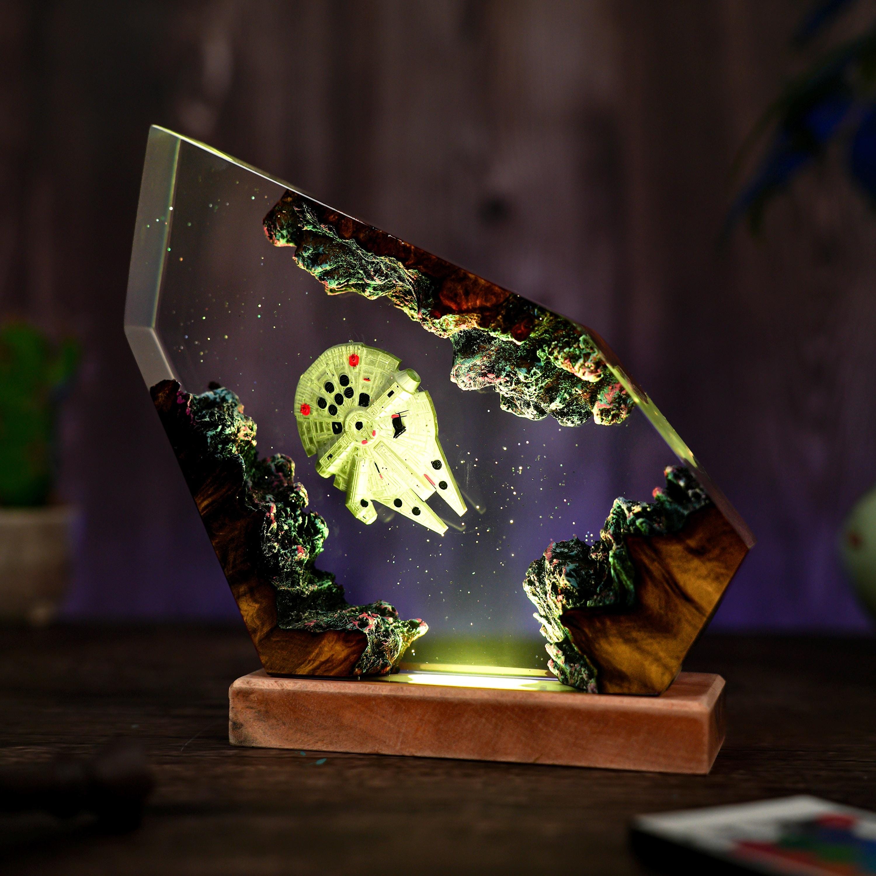 Space Galaxy Resin Lamp: Wood & Epoxy Night Light, Epoxy Night Lamp for Spacecraft, Interstellar resin lamp, Hallowen Gift