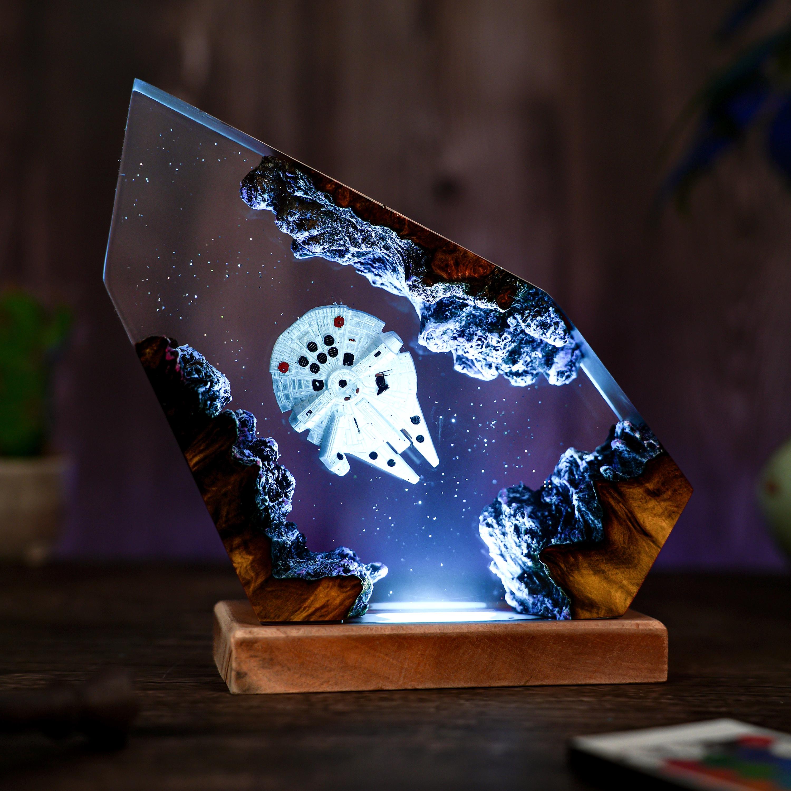 Space Galaxy Resin Lamp: Wood & Epoxy Night Light, Epoxy Night Lamp for Spacecraft, Interstellar resin lamp, Hallowen Gift