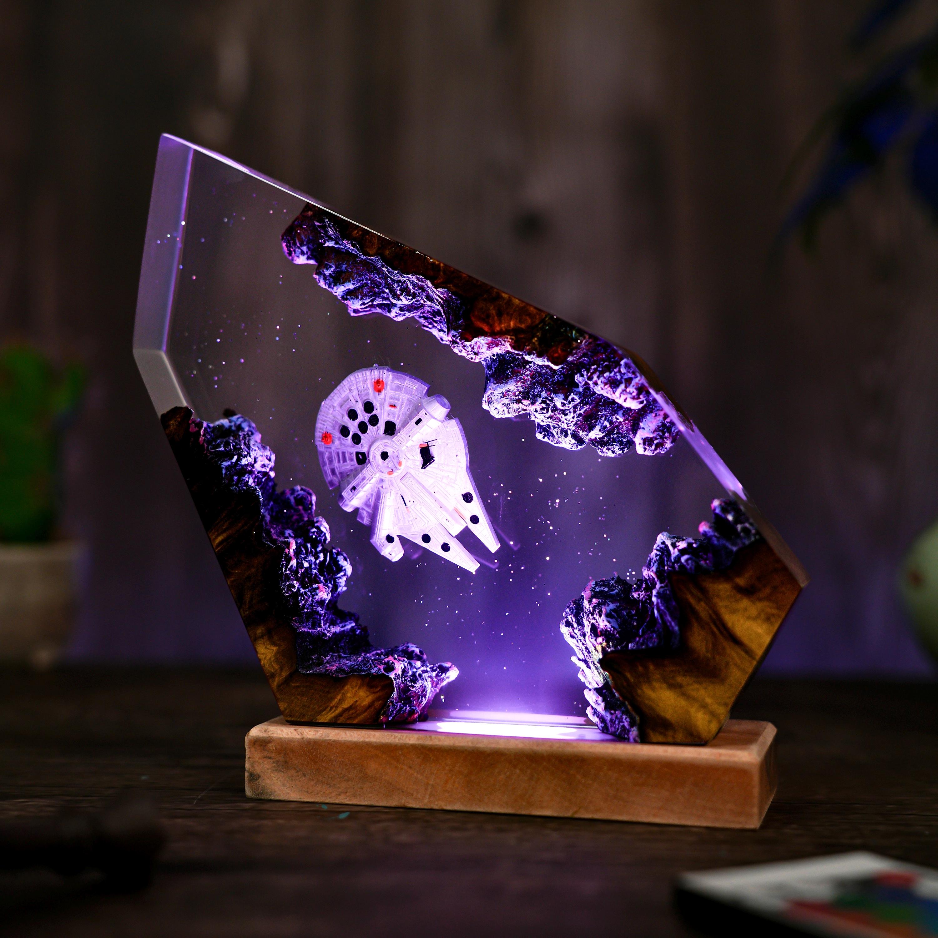Space Galaxy Resin Lamp: Wood & Epoxy Night Light, Epoxy Night Lamp for Spacecraft, Interstellar resin lamp, Hallowen Gift