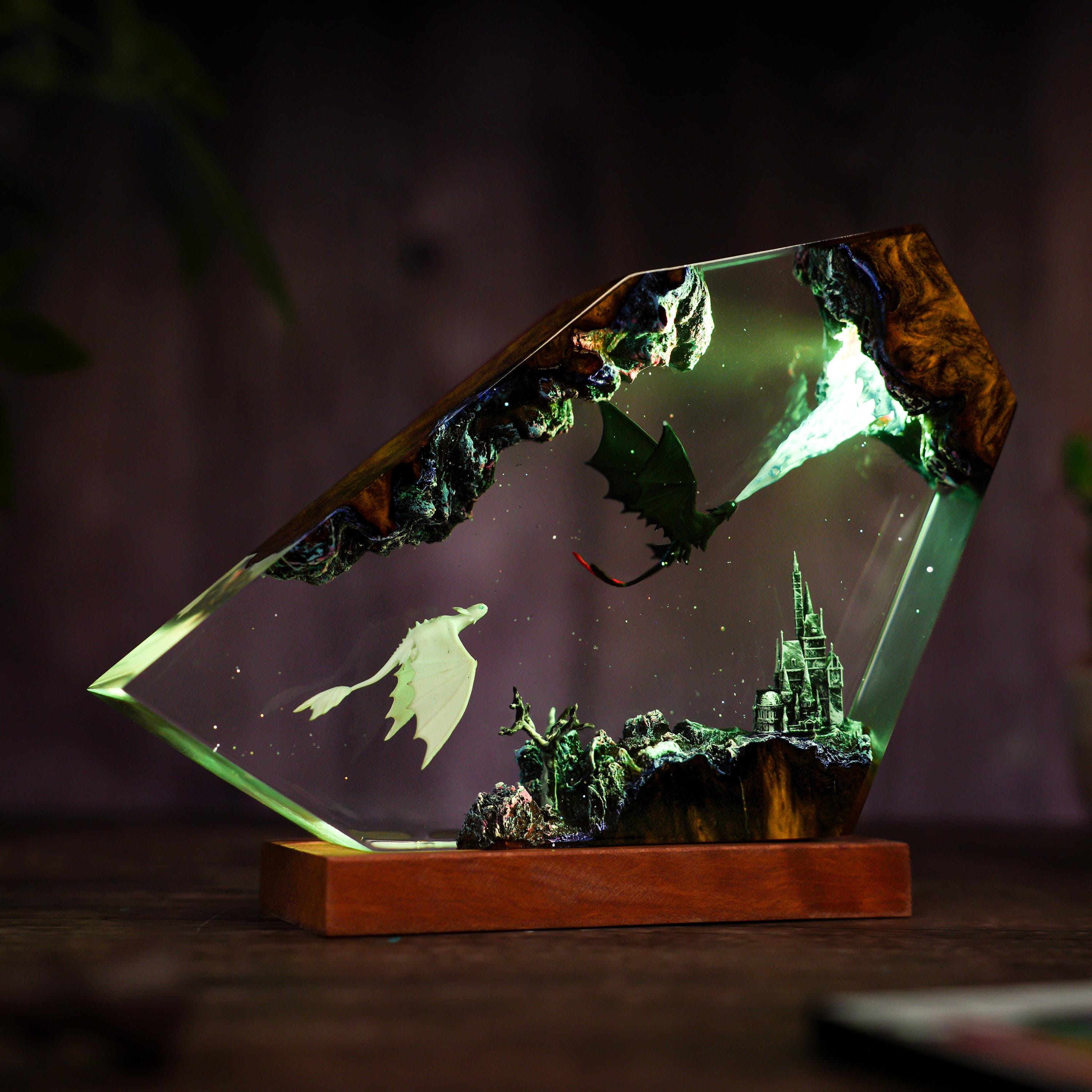 Handmade Fury dragon couple lamp, Fangless dragon Epoxy Resin Lamp, HTTYD Gift, Unique Gift, resin art, Housewarming Gifts Bedroom lamp