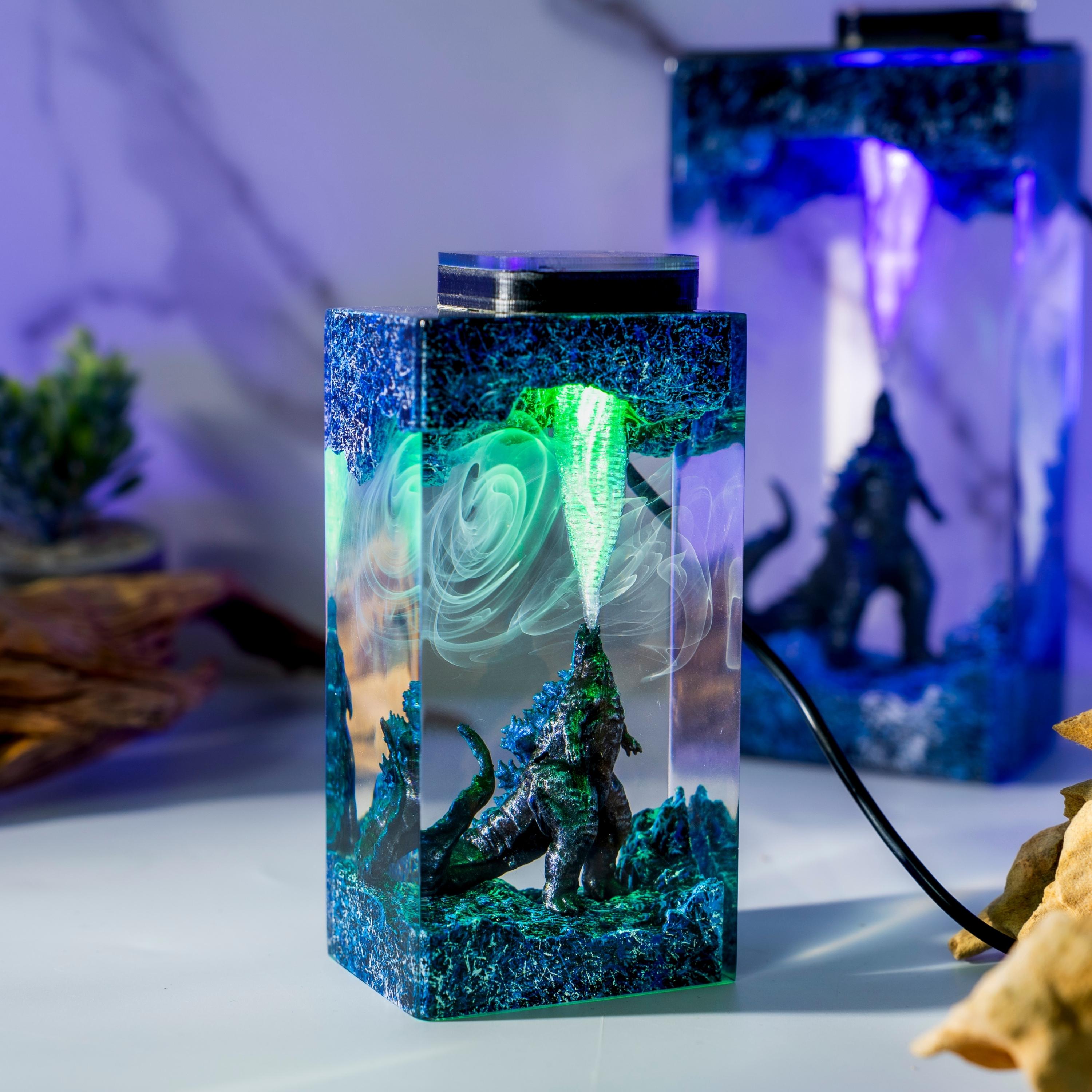 Godzilla Handmade decor Epoxy Lamp- diorama resin lamp, handmade gifts for him, home decoration, godzilla lamp, mother's day