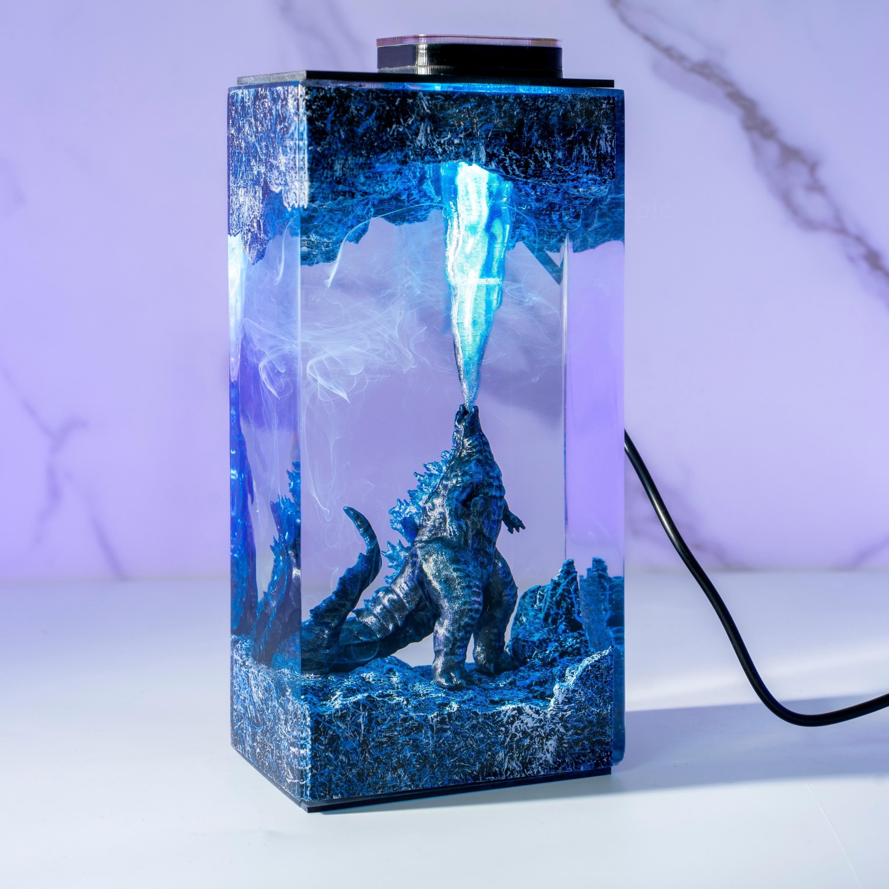 Godzilla Handmade decor Epoxy Lamp- diorama resin lamp, handmade gifts for him, home decoration, godzilla lamp, mother's day