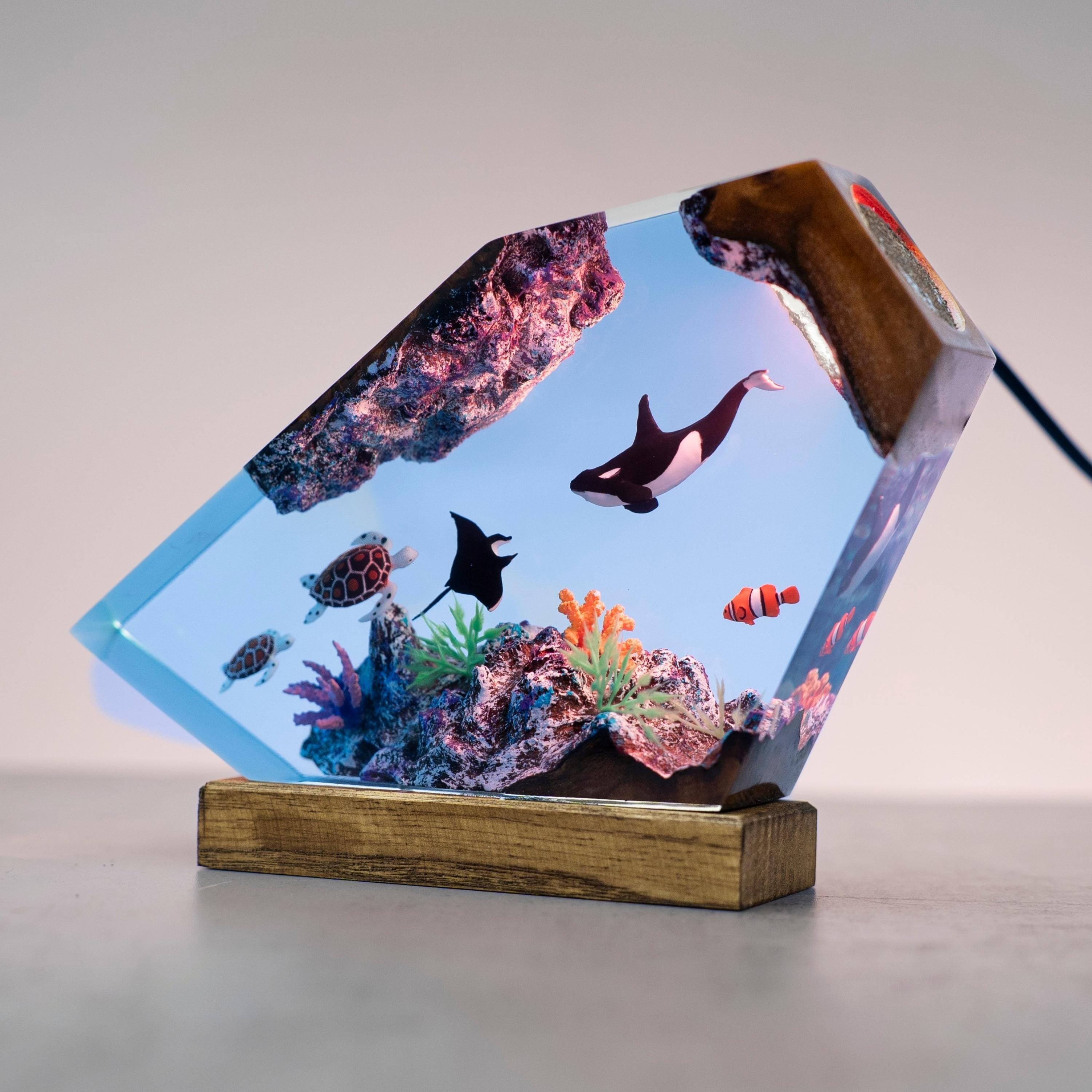 Killer whales and Turtle Resin Night Lights - Resin Ocean Lamp, gift for kid, home decor, custom night light, gift for dad