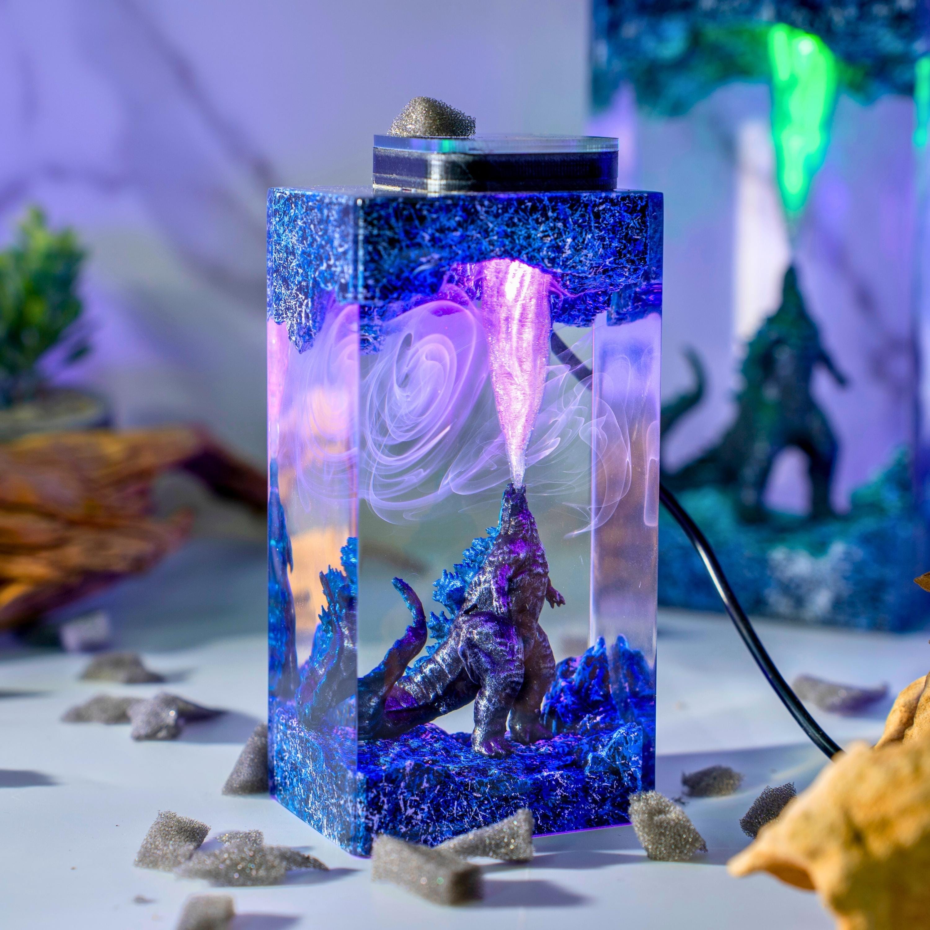 Godzilla Handmade decor Epoxy Lamp- diorama resin lamp, handmade gifts for him, home decoration, godzilla lamp, mother's day