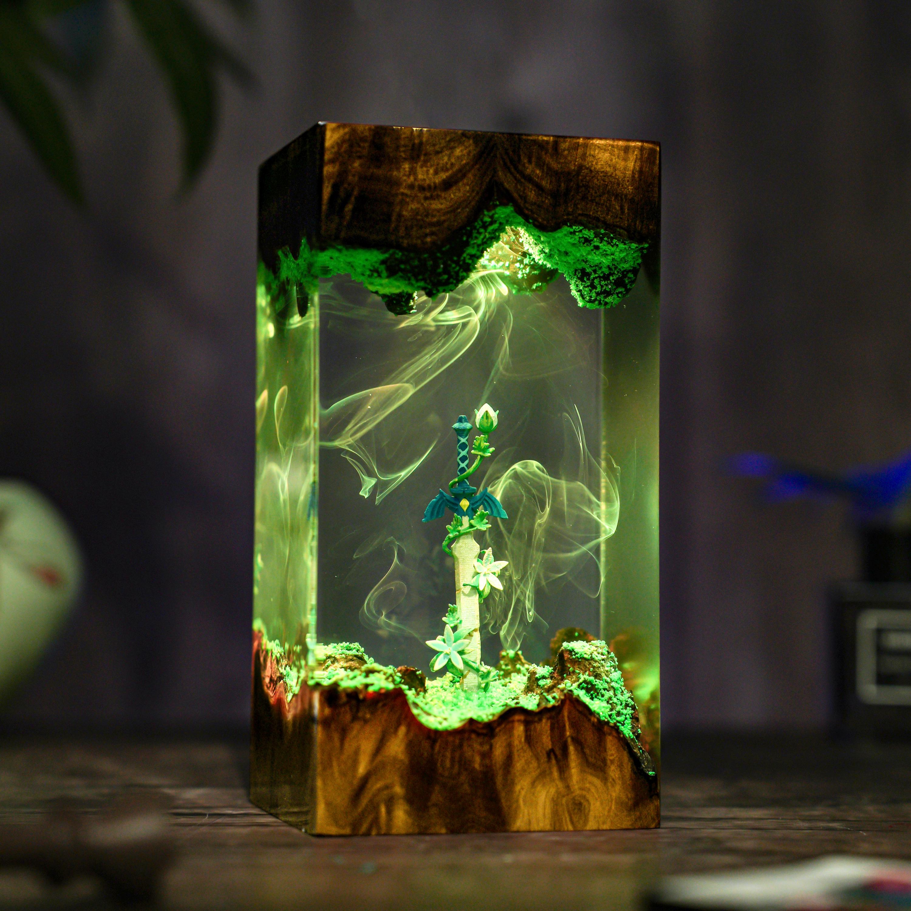 Handmade Legendary Sword, Sword Silent Princess Flower lamp, Resin Wood Lamp, Hylaria Statue Gaming Decor, Winter Gifts for Him, TLoZ BOTW