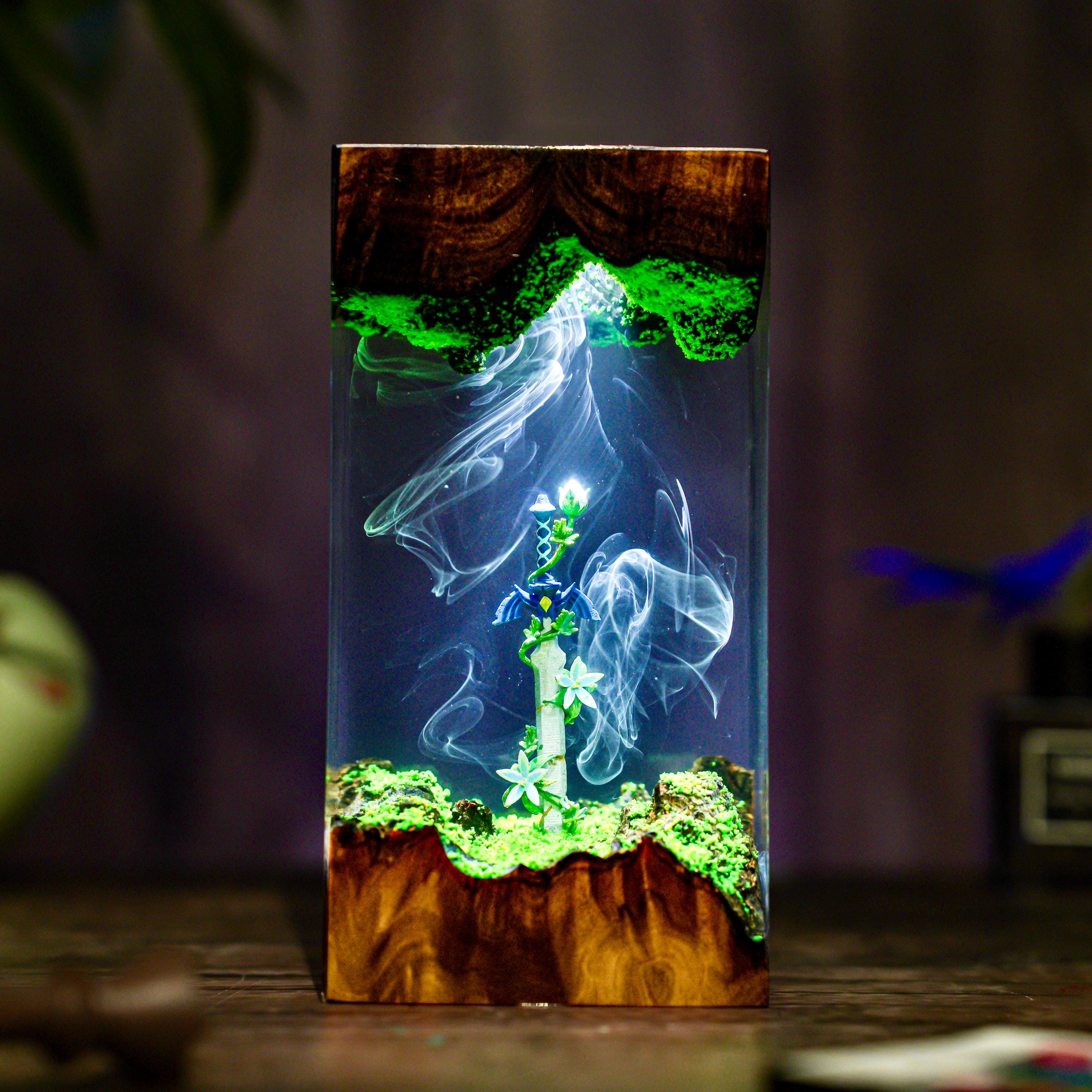 Handmade Legendary Sword, Sword Silent Princess Flower lamp, Resin Wood Lamp, Hylaria Statue Gaming Decor, Winter Gifts for Him, TLoZ BOTW